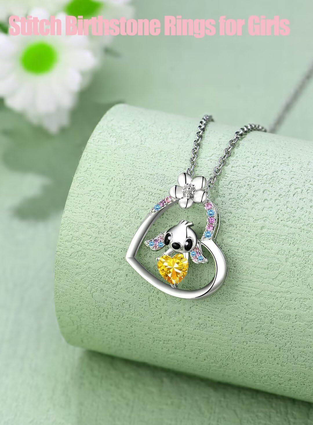 Stitch Birthstone Necklace - Personalized Jewelry Gift for Girls, Daughter & Granddaughter | Birthday Present for Kids & Little Girls | Perfect for Birthdays, Christmas & Special Occasions