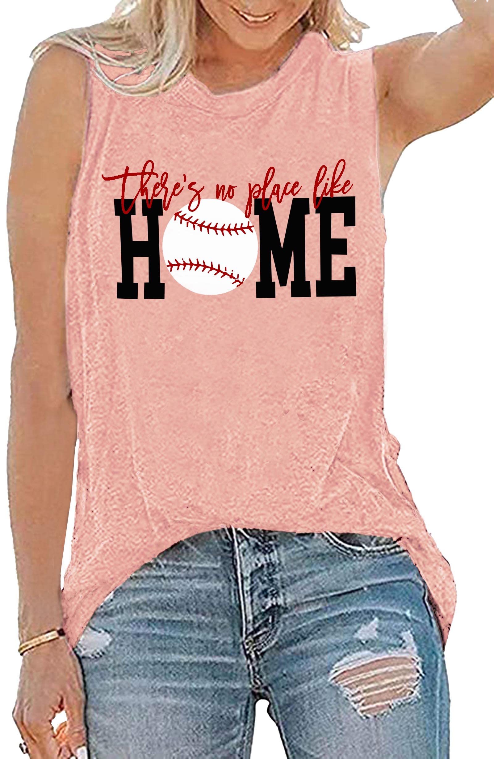 Women's Baseball Tank Tops - No Place Like Home Graphic Sleeveless Shirt for Summer | Casual Athletic Wear for Baseball Games, Gym & Outdoor Activities