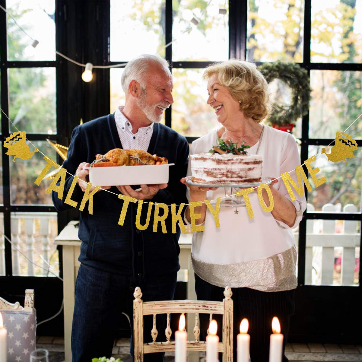 Gold Glitter 'Talk Turkey To Me' Thanksgiving Banner Decor - Festive Turkey Banner for Thanksgiving & Friendsgiving Party Decorations | Perfect for Home, Office, and Holiday Gatherings
