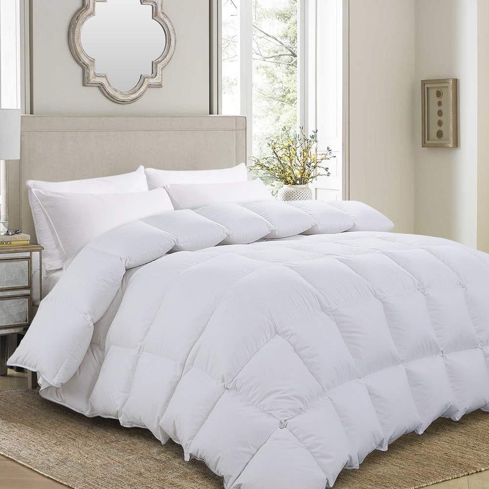 Premium King Size Feather & Down Comforter - All Seasons White Duvet Insert with 100% Cotton Shell & 8 Tabs | Ultra Soft Bedding for Master Bedroom, Guest Room & Luxury Hotels (King, White)