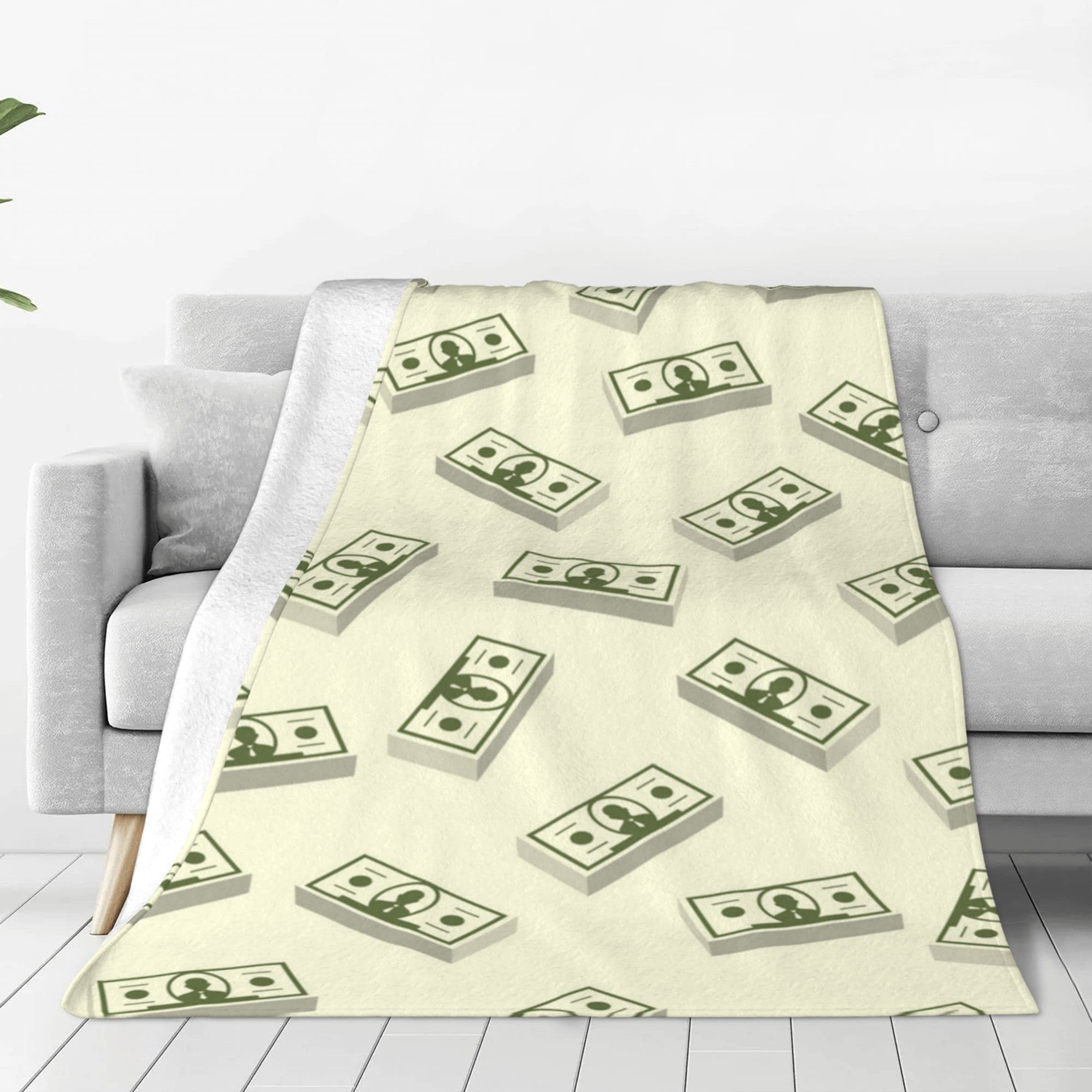Soft Fleece Blanket with Dollar Bills Design - Breathable Summer Throw for Men & Women - Queen & King Size - Perfect for Parties, Holidays, Couch, Bed, Sofa & Dorm Decor - Cozy Home Accessory for Relaxing & Gift Giving
