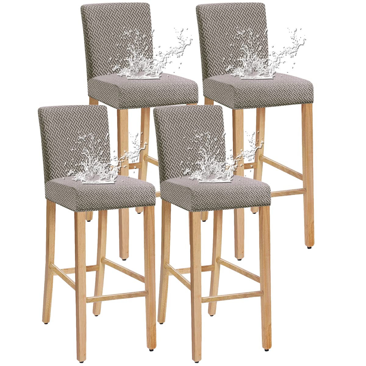 Stretch Jacquard Bar Chair Covers with Backrest - Washable & Removable Slipcovers for Dining Chairs, Bar Stools & Rotating Chairs (Set of 4, Taupe) - Perfect for Home, Cafe & Restaurant Decor