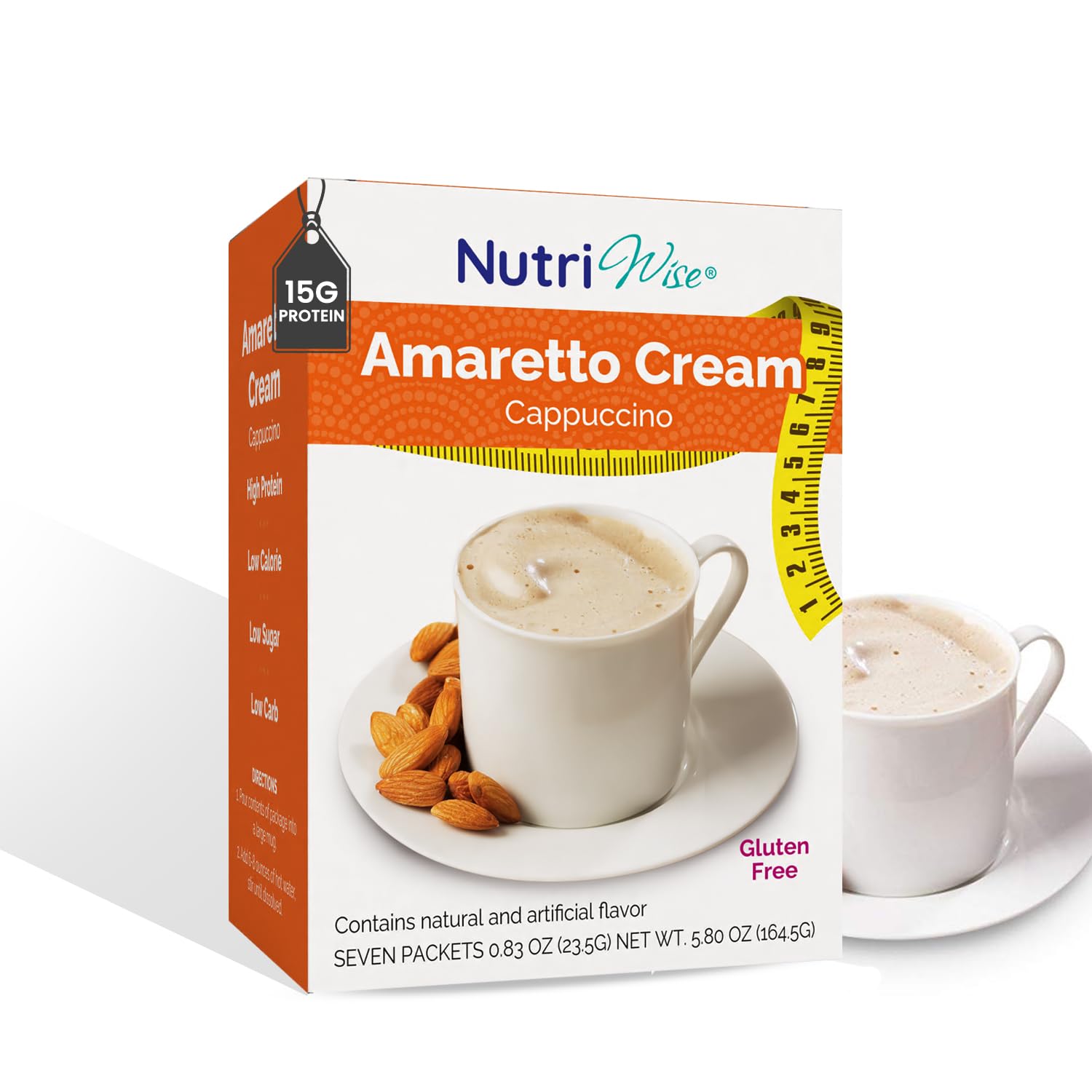 NutriWise Amaretto Hot Chocolate Drink Mix - 15g Protein, Keto-Friendly, Gluten-Free, Low Sugar (2g), 80 Calories - 7 Single-Serve Packets for Weight Loss & Healthy Lifestyle | Perfect for Winter Warmth, Post-Workout Recovery & Cozy Nighttime Treats