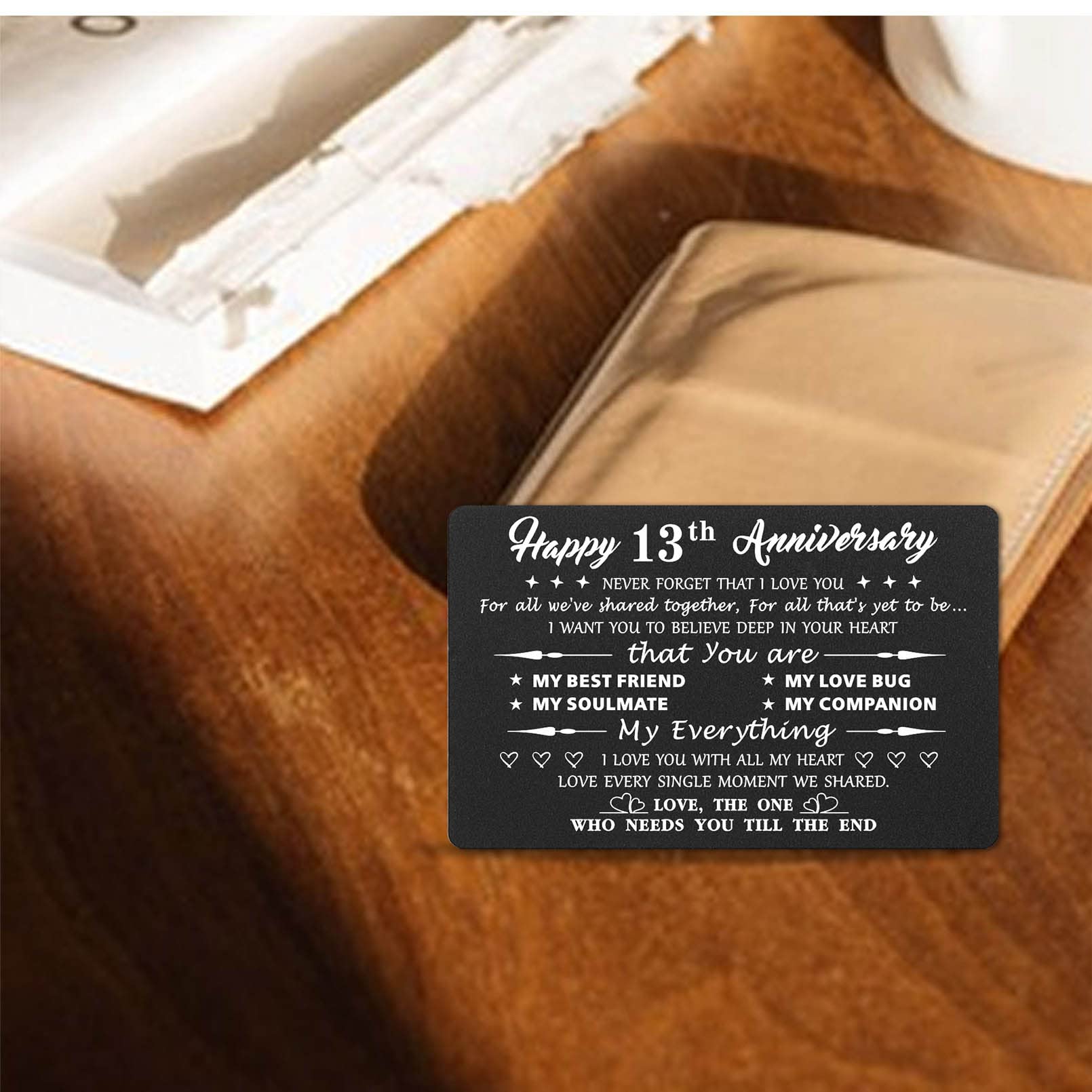 12th Anniversary Card Gift for Husband or Wife - Engraved Metal Wallet Card with 'Never Forget I Love You' Message - Romantic Keepsake for 12 Year Wedding Anniversary - Perfect for Couples, Anniversaries & Special Occasions