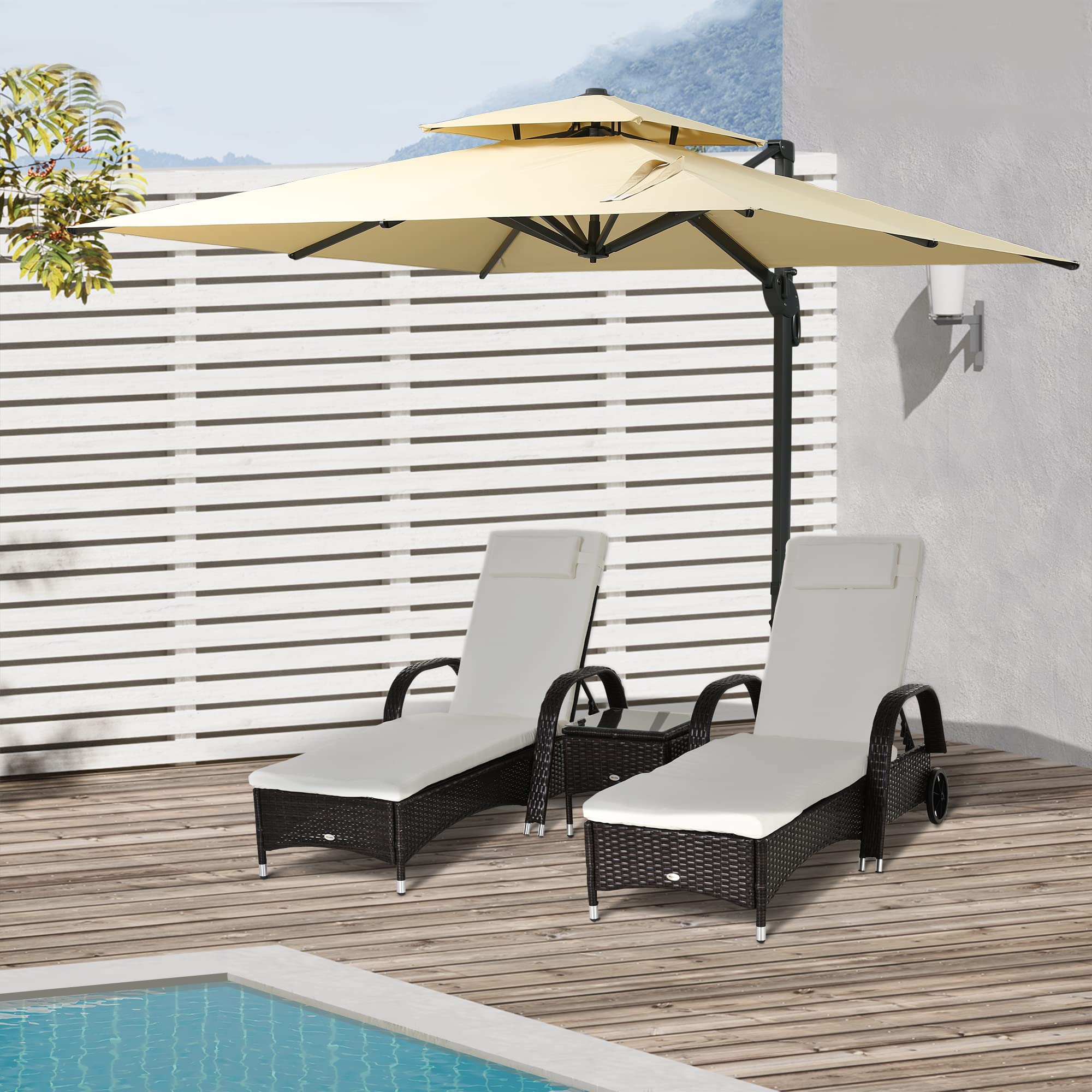 Outsunny 10ft Offset Patio Umbrella - Hanging Cantilever Outdoor Umbrella with 360° Rotation & Tilt, Square Aluminum Cross Base - Perfect for Poolside, Backyard, Deck & Garden Relaxation