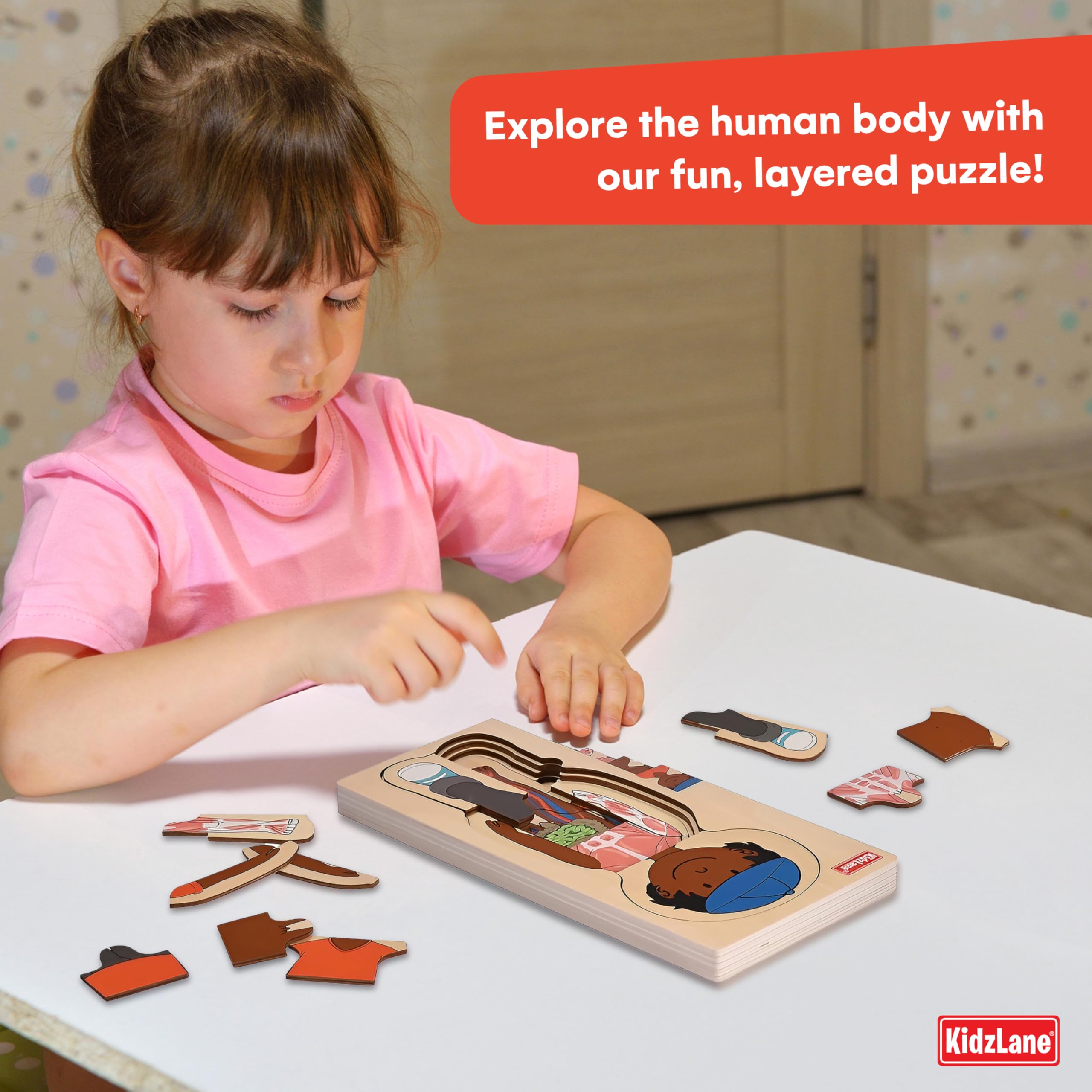 Kidzlane African American Boy Wooden Anatomy Puzzle for Toddlers & Kids - 29 Piece Educational Body Puzzle Set - Skeleton Learning Toy for Ages 3+ | STEM Learning, Preschool Classroom & Homeschool Activity