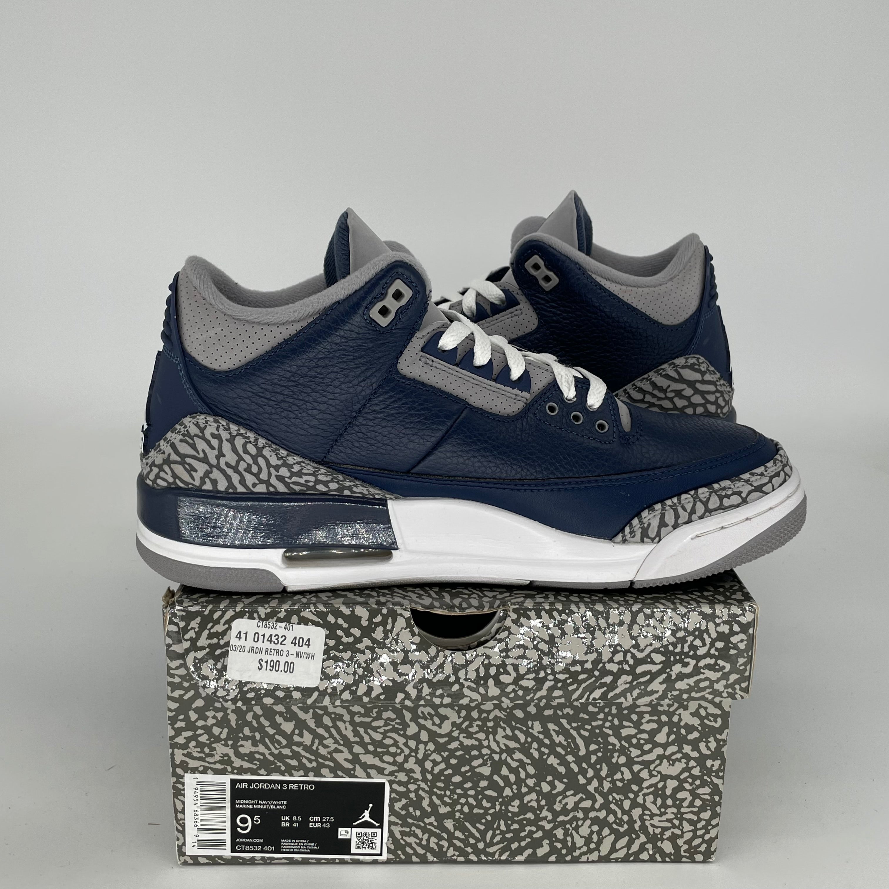 Original Air Jordan 3 Retro 'Georgetown' Men's Basketball Shoes - Size 9.5 (CT8532-410) - Classic Sneakers for Casual Wear, Street Style & Basketball Games