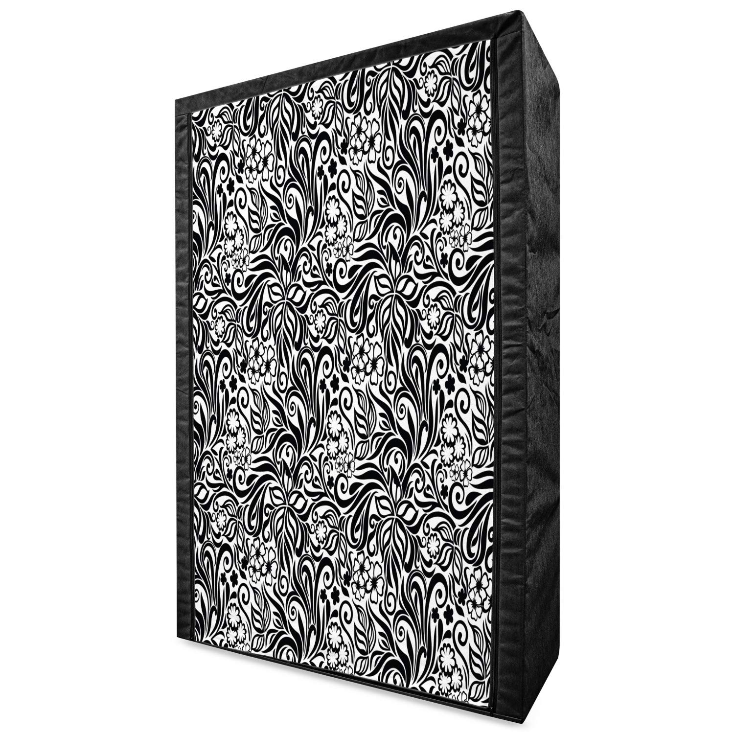 Ambesonne Black and White Portable Fabric Wardrobe with Western Scroll & Cherry Blossom Design - 42.5