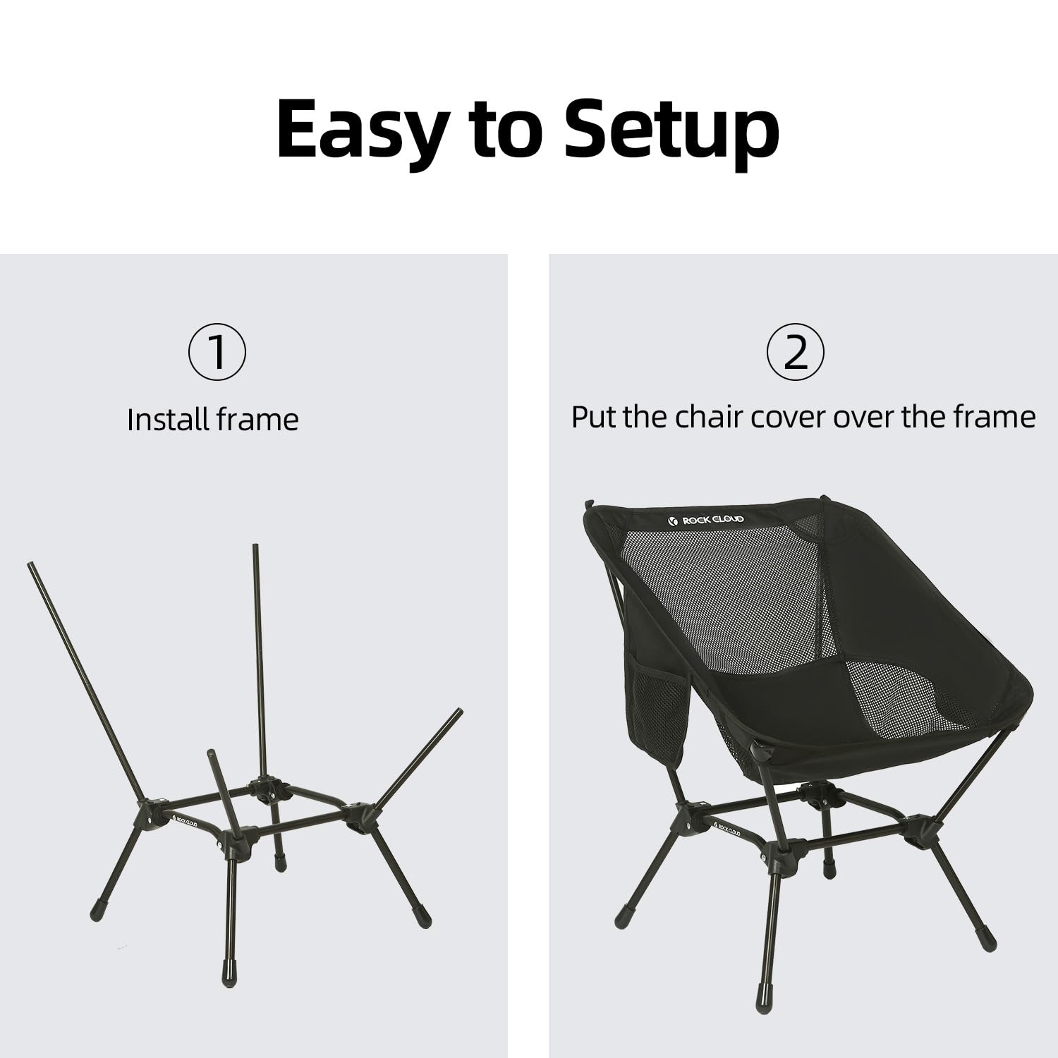 ROCK CLOUD Ultralight Portable Folding Camping Chair - Compact Outdoor Chair for Camping, Hiking, Backpacking, Beach, Lawn, Sports & Picnics (Black) - Perfect for Backyard BBQs, Tailgating & Outdoor Adventures