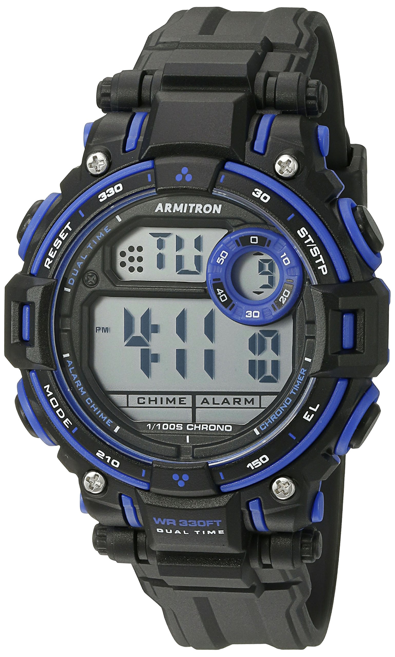 Armitron Sport Unisex Digital Chronograph Watch - 45/7066BLU Blue Accent, Matte Black Resin Strap | Water Resistant, LED Display for Running, Swimming & Outdoor Activities