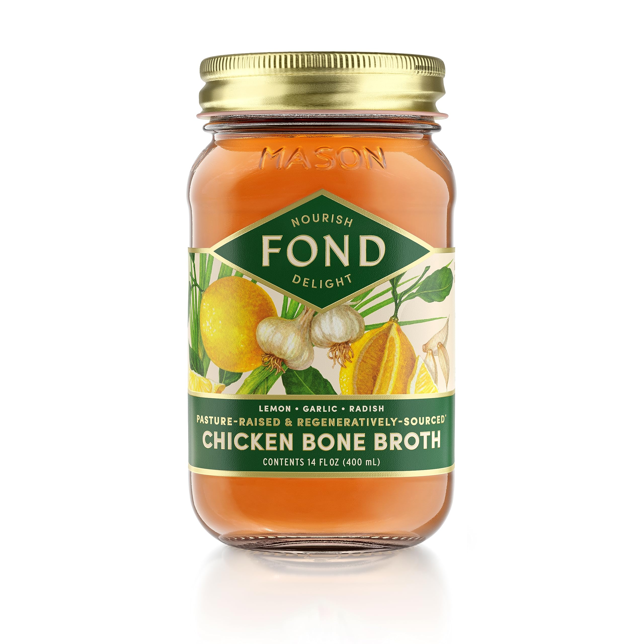 Organic Lemon & Garlic Infused FOND Pasture-Raised Regenerative Chicken Bone Broth - Keto, Paleo & Gut Health Support for Soups, Stews & Wellness Drinks