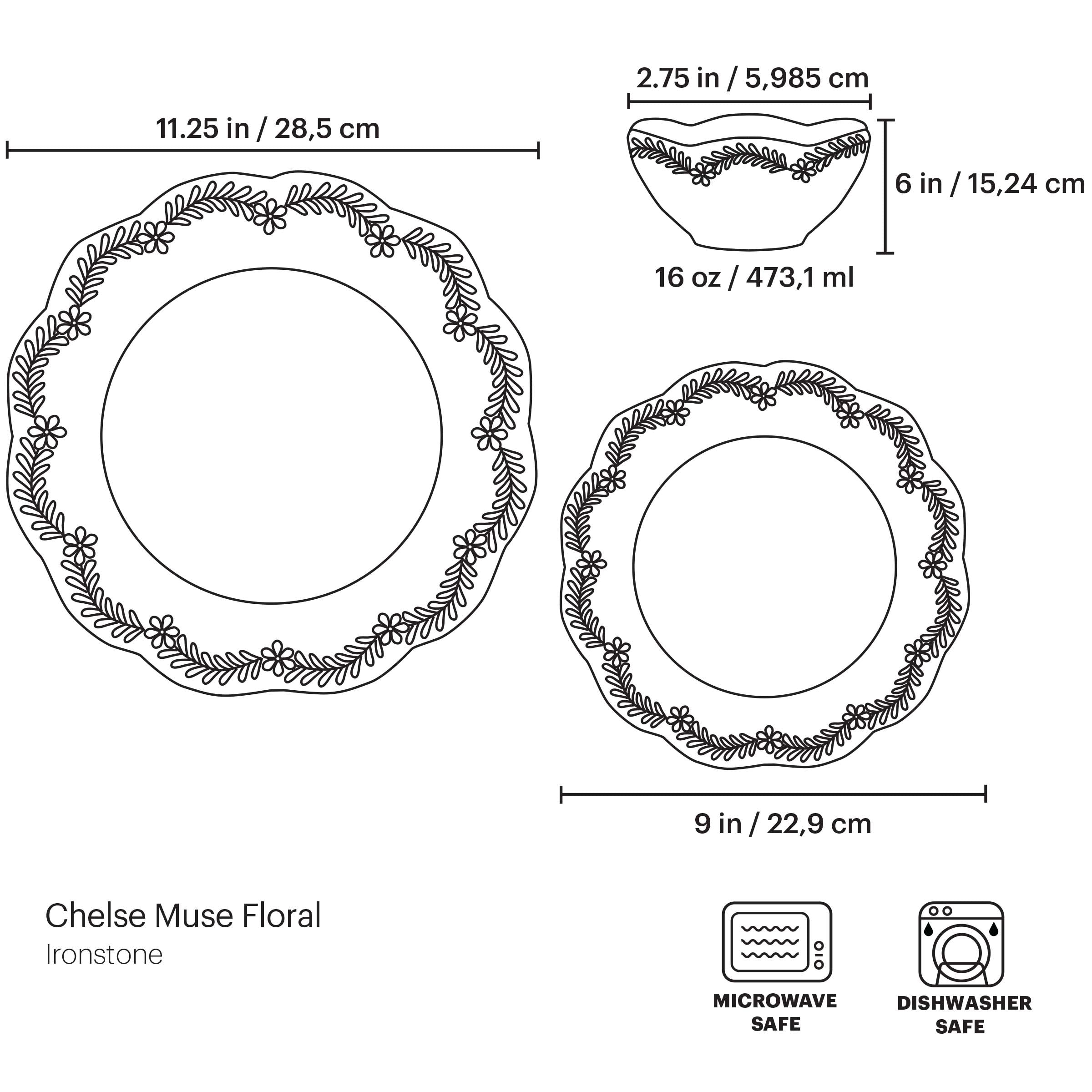 Chelse Muse Floral White 12-Piece Dinnerware Set - Elegant Porcelain Plates, Bowls & Cups for Formal Dining, Wedding Registry & Holiday Entertaining