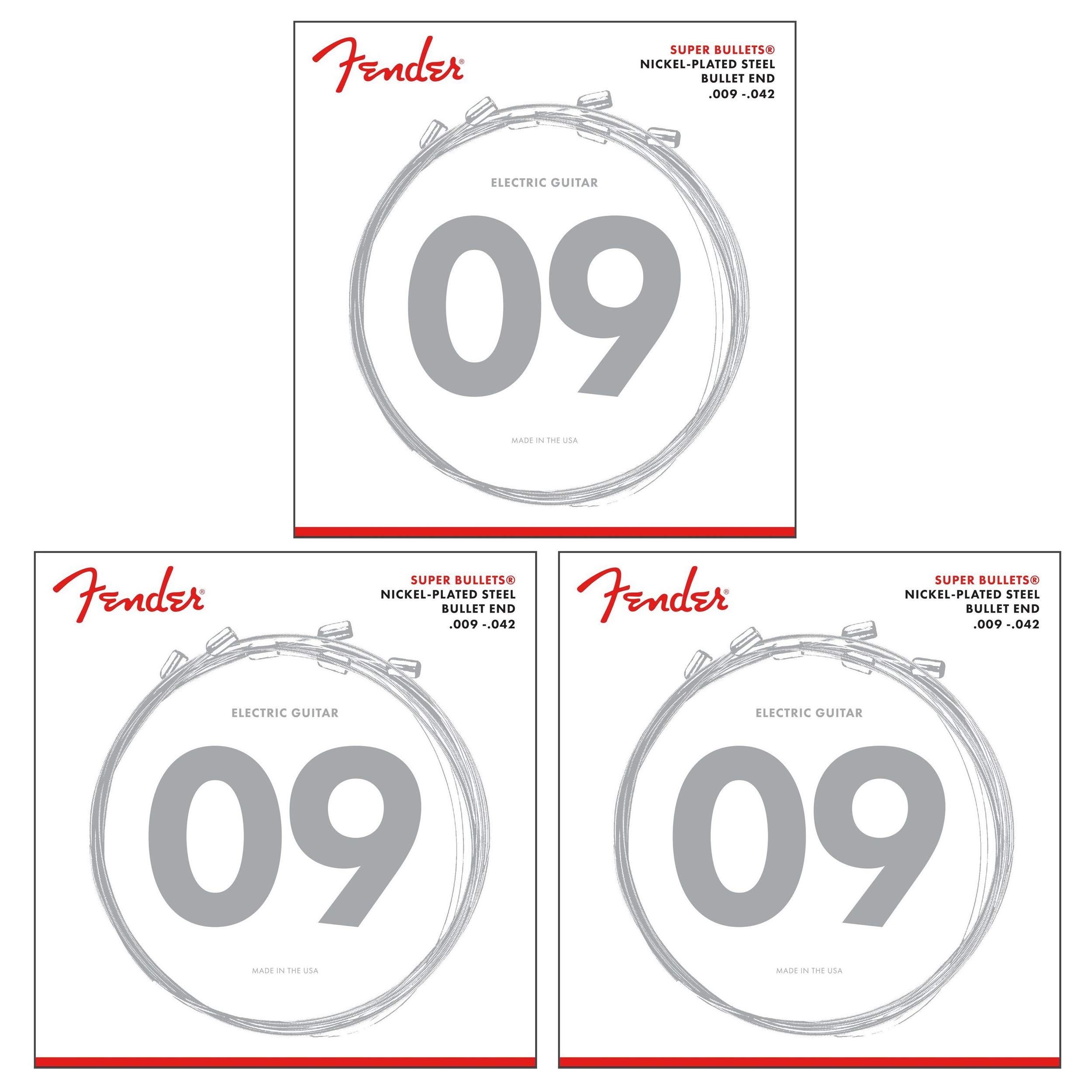 Fender Super Bullets Electric Guitar Strings Light 3250L 9-42 Gauge, 3-Pack – Perfect for Rock, Blues & Studio Recording