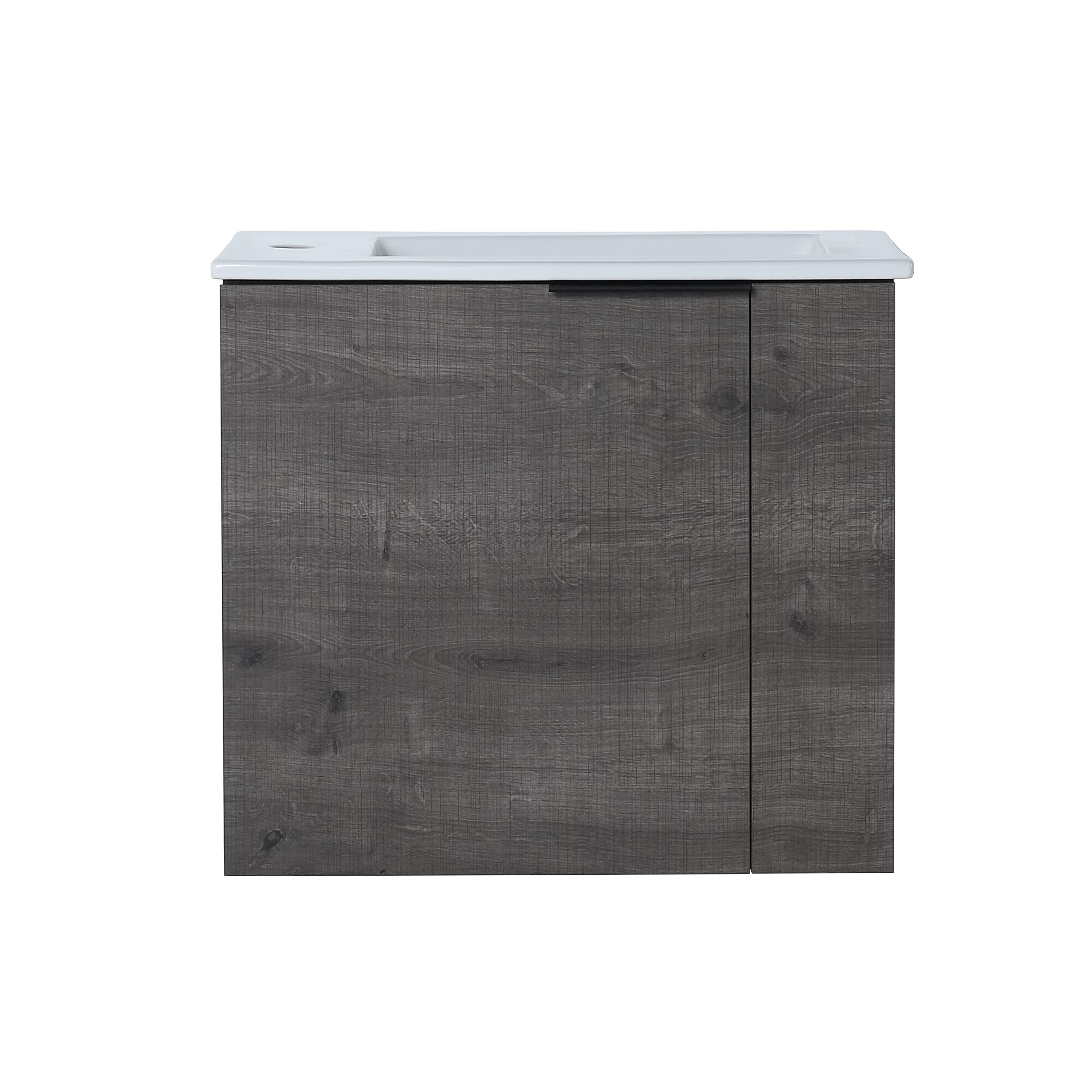 22 Inch Wall-Mounted Bathroom Vanity with Sink - Single Basin Soft Close Door Vanity Set in Plaid Gray Oak (22