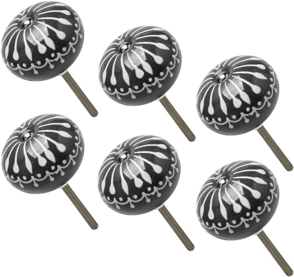 Vintage Ceramic Drawer Pulls - 6 Pack Black Cupboard Handles for Furniture, Wardrobe, Dresser & Desk - Decorative Cabinet Knobs for Home & Office Use