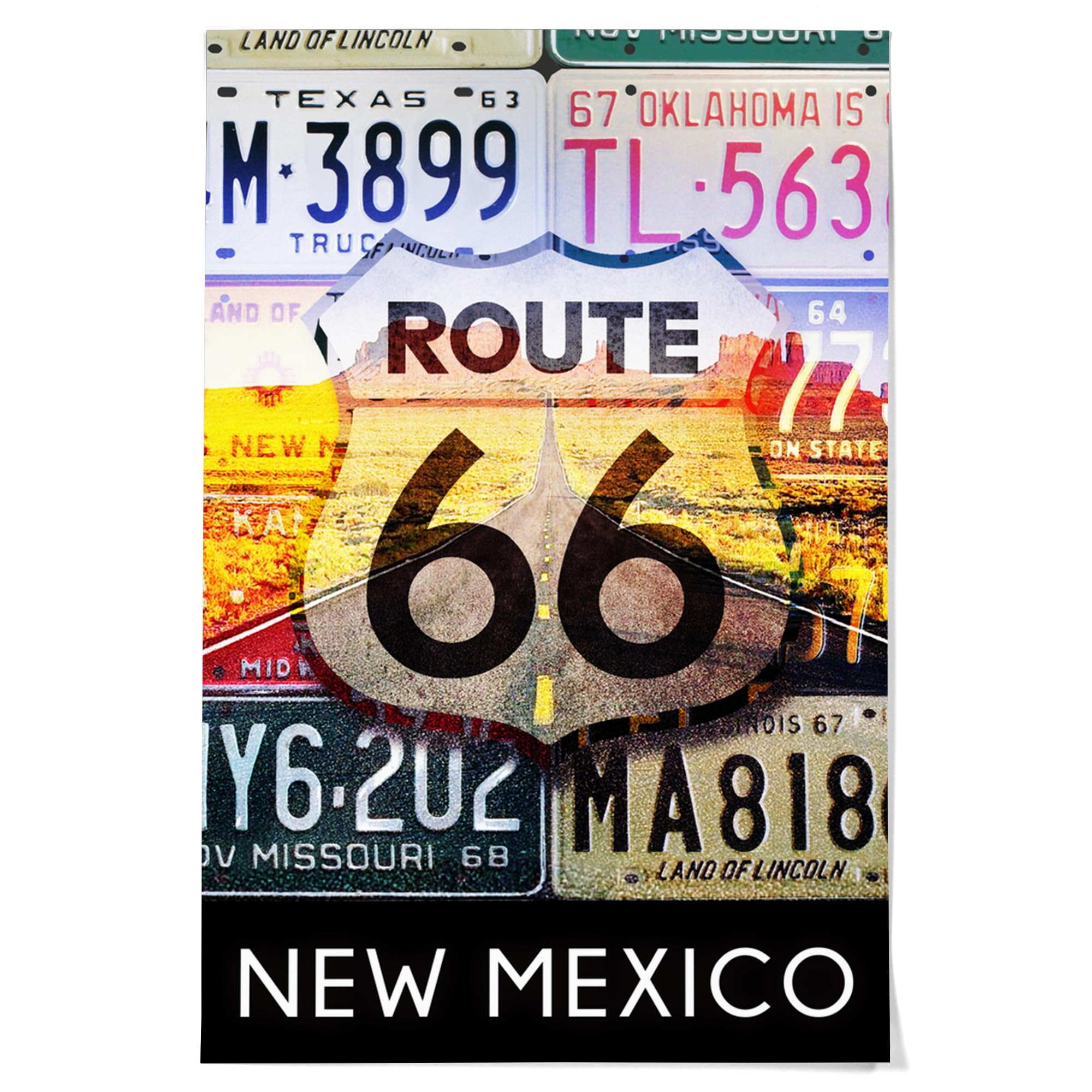 Lantern Press 36x54 Inch Giclee Art Print - Vintage Route 66 New Mexico License Plates Wall Decor | Perfect for Southwest Home Decor, Man Cave & Retro Office Art