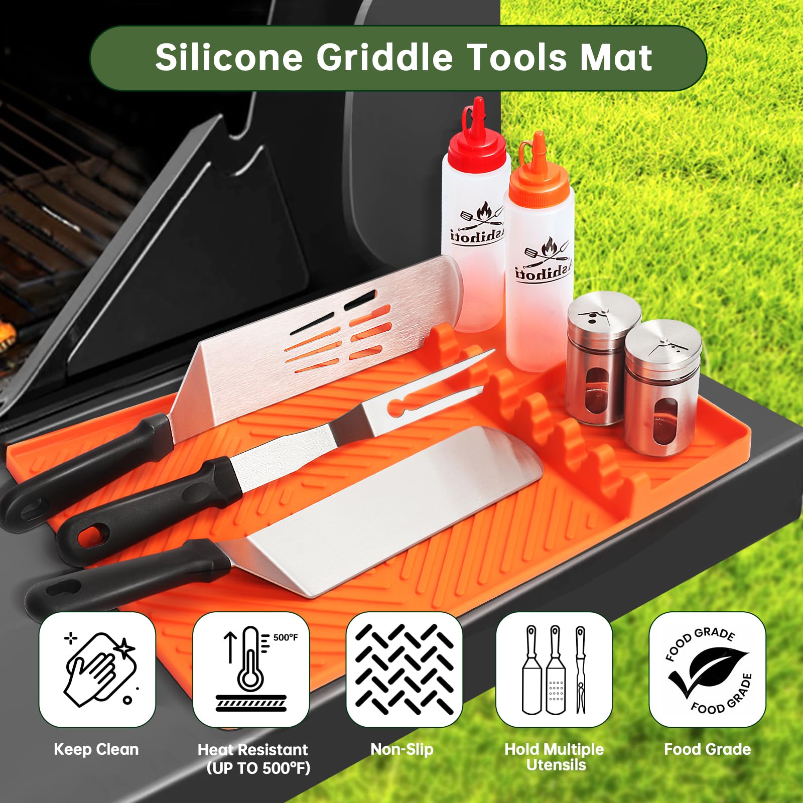 22PCS Griddle Accessories Kit for Blackstone & Camp Chef - Premium Flat Top Grill Tools Set with XL Spatulas, Basting Cover, Scraper & Silicone Grill Mat - Perfect for Outdoor BBQ, Camping & Backyard Cooking