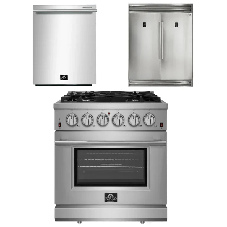 Forno 30-Inch Dual Fuel Range, Dishwasher & 60-Inch Refrigerator Appliance Package - Premium Kitchen Bundle for Modern Homes & Professional Chefs