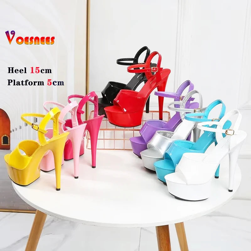 15CM Stiletto Waterproof Platform Sandals for Women - Sexy High Heel Stripper Shoes, Wedding Party Heels, Size 43 - Perfect for Nightclubs, Performances and Special Occasions