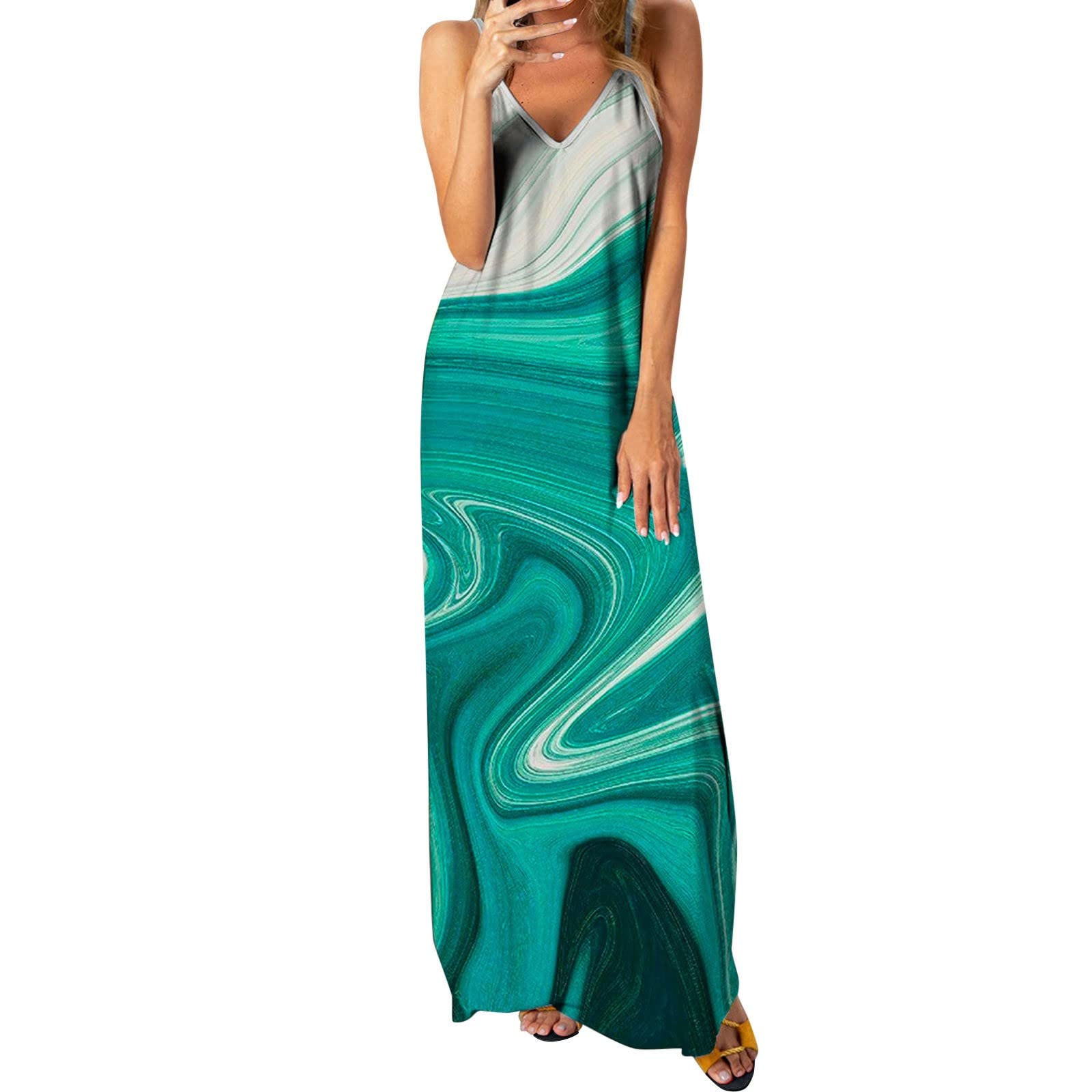 ETHKIA Women's Summer Dresses - Plus Size Loose Sleeveless Vintage Bohemian V-Neck Maxi Dress for Casual Wear, Beach, Party & Elegant Occasions