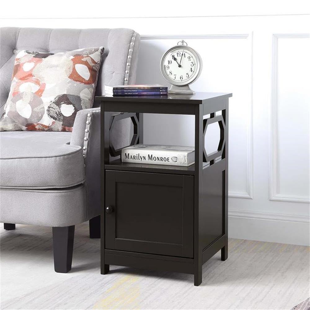 Modern Espresso Wood End Tables with Storage Cabinet - Set of 2 Nightstands for Living Room, Bedroom or Office