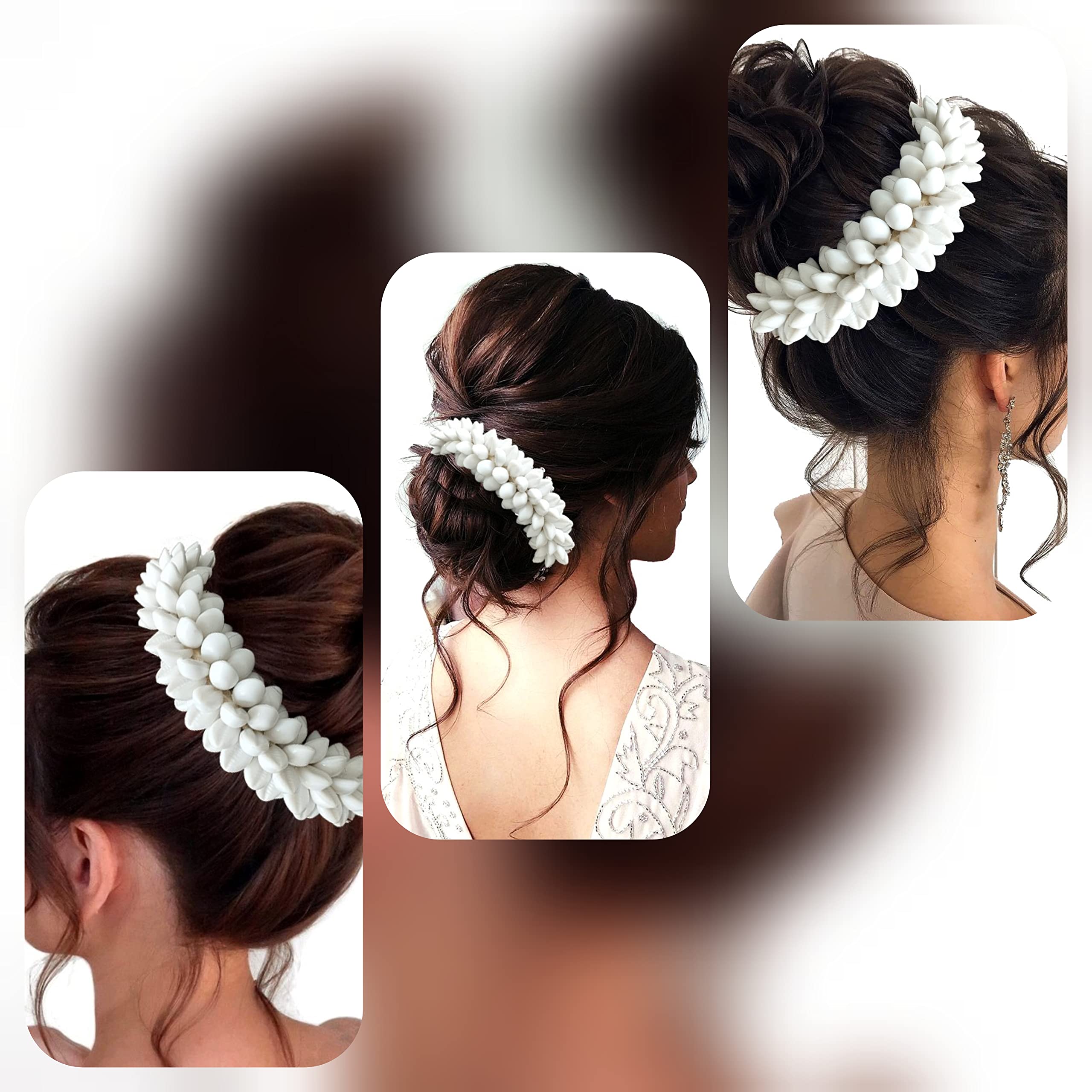 Artificial Mogra Flower Gajra Hair Clip - White Bridal Hair Accessory for Weddings, Parties & Indian Traditional Events (Style 2402)