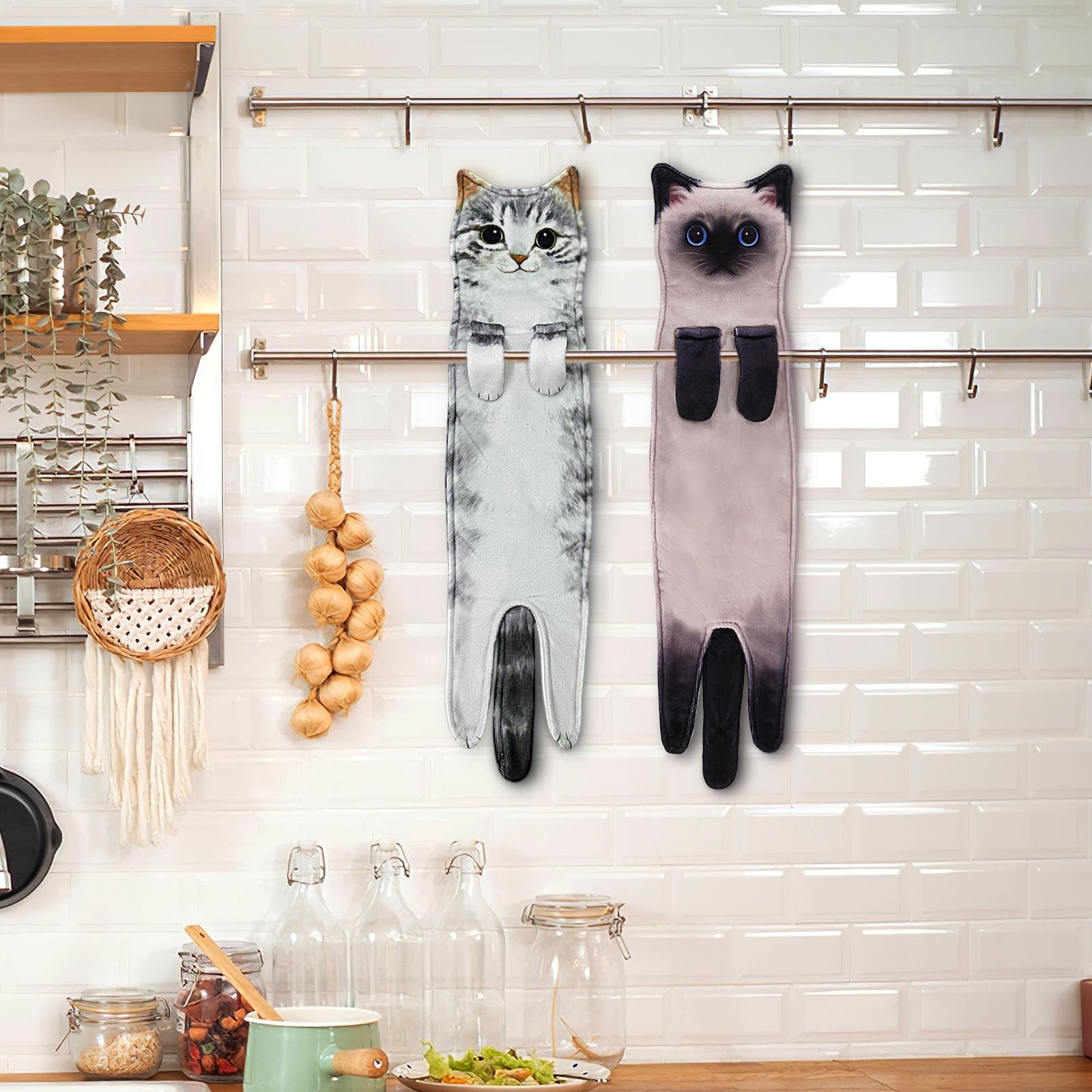 Funny Siamese Cat Hand Towel Set - Absorbent Kitchen & Bathroom Towels for Cat Lovers - Cute Decorative Hanging Towels - Perfect Christmas Gift for Women & Cat Owners - Great for Home Decor, Gifts, and Daily Use