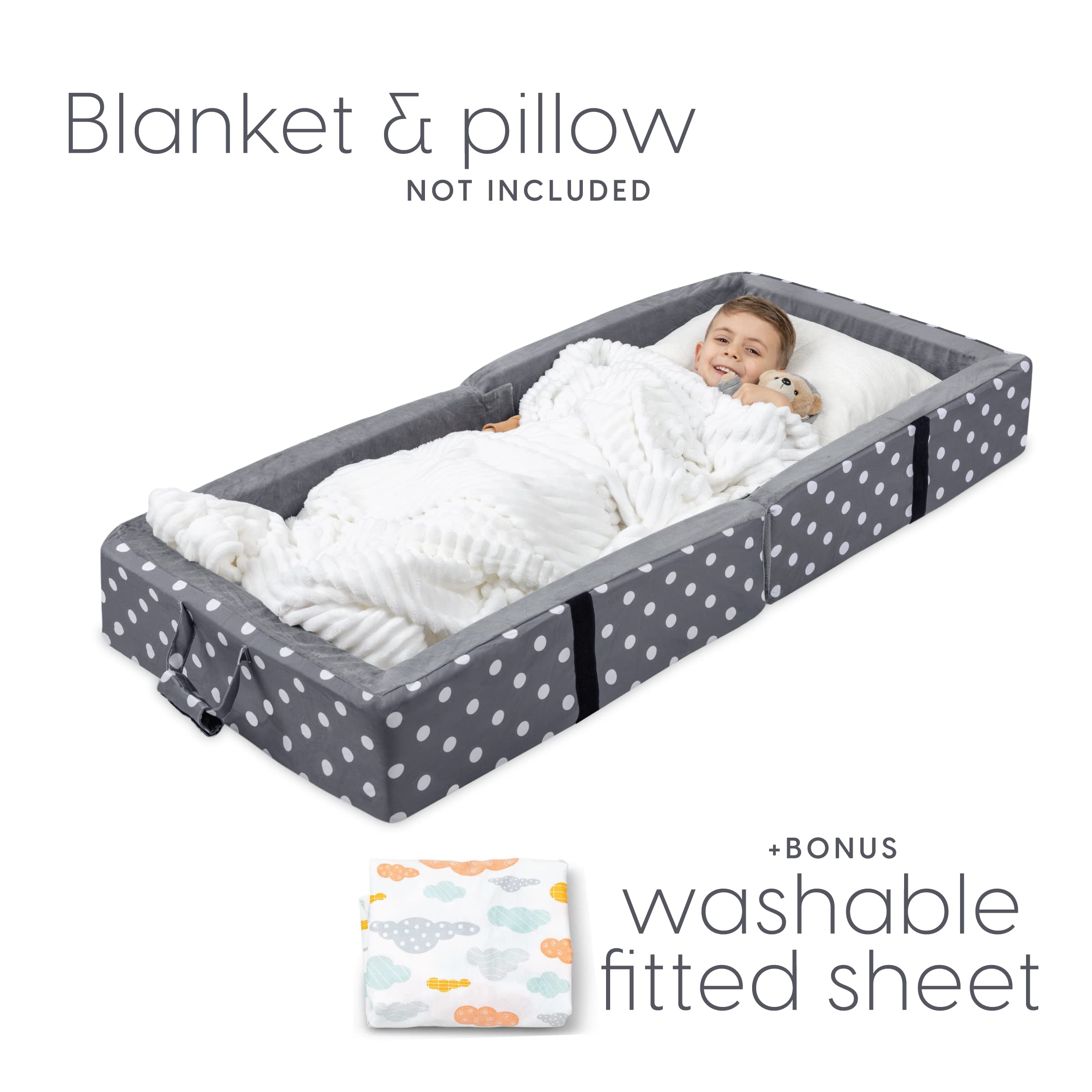 Milliard Toddler Floor Bed with Washable Fitted Sheet - Portable & Foldable Kids Cot for Daycare, Travel & Home Use - Comfortable Grey Sleeping Bed for Toddlers & Preschoolers