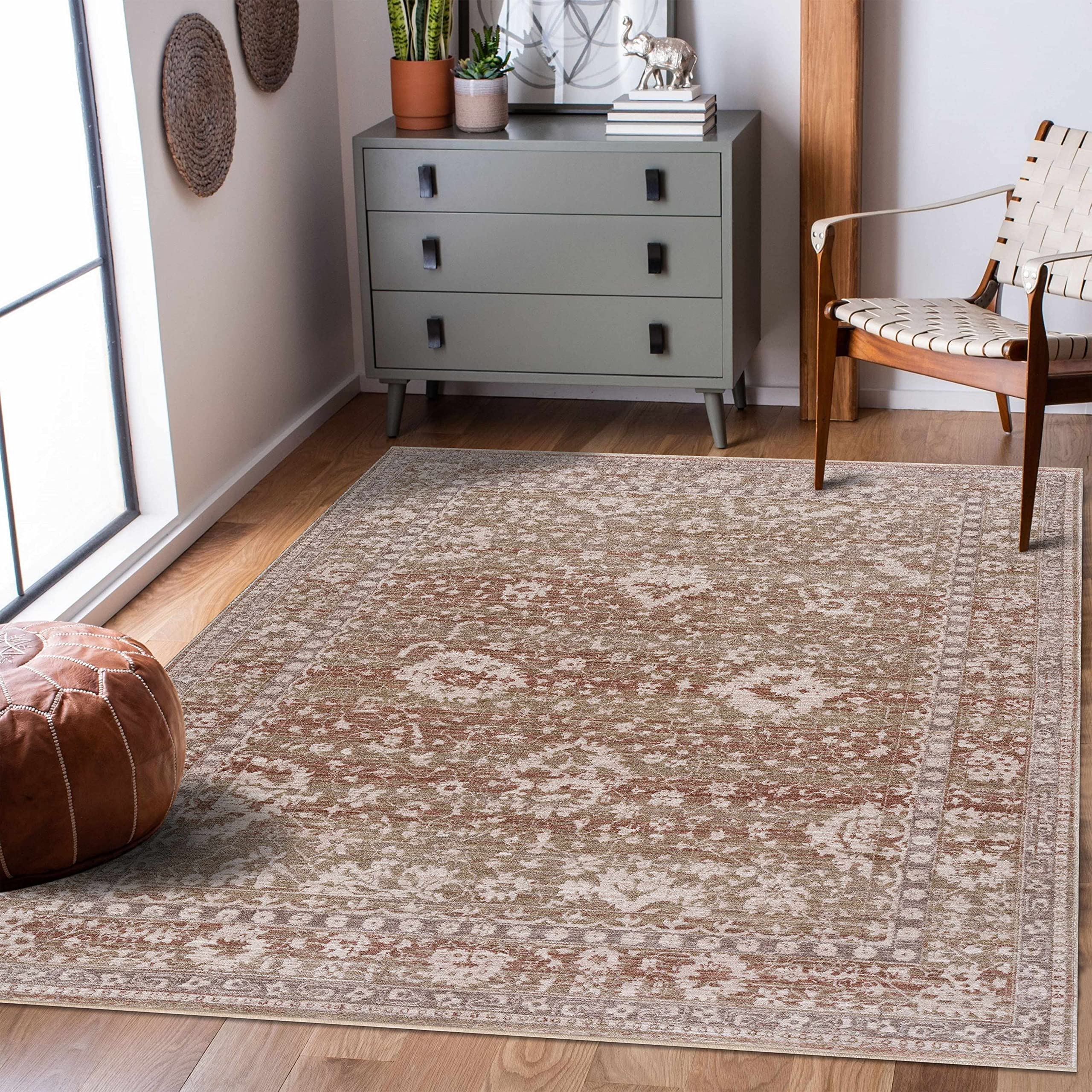Hauteloom Kaongkod Farmhouse Damask Round Area Rug 5'3