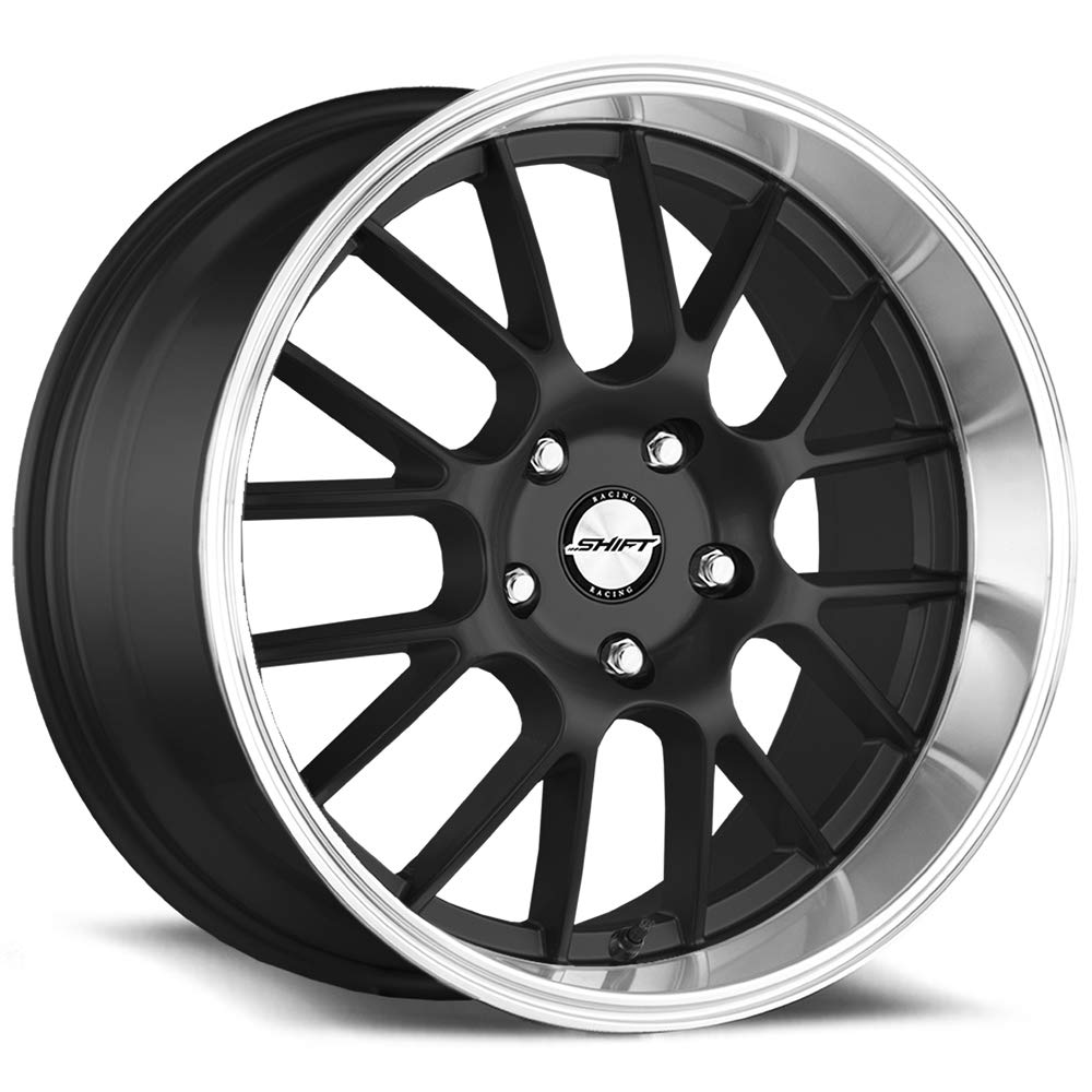 SHIFT WHEELS CRANK Custom Alloy Wheels 17x7.5 - 30mm Offset, 5x120.65 Bolt Pattern, 73.1mm Hub Bore - Gloss Black with Polished Lip Rims for BMW, Mercedes, Audi - Perfect for Street Performance & Custom Car Builds