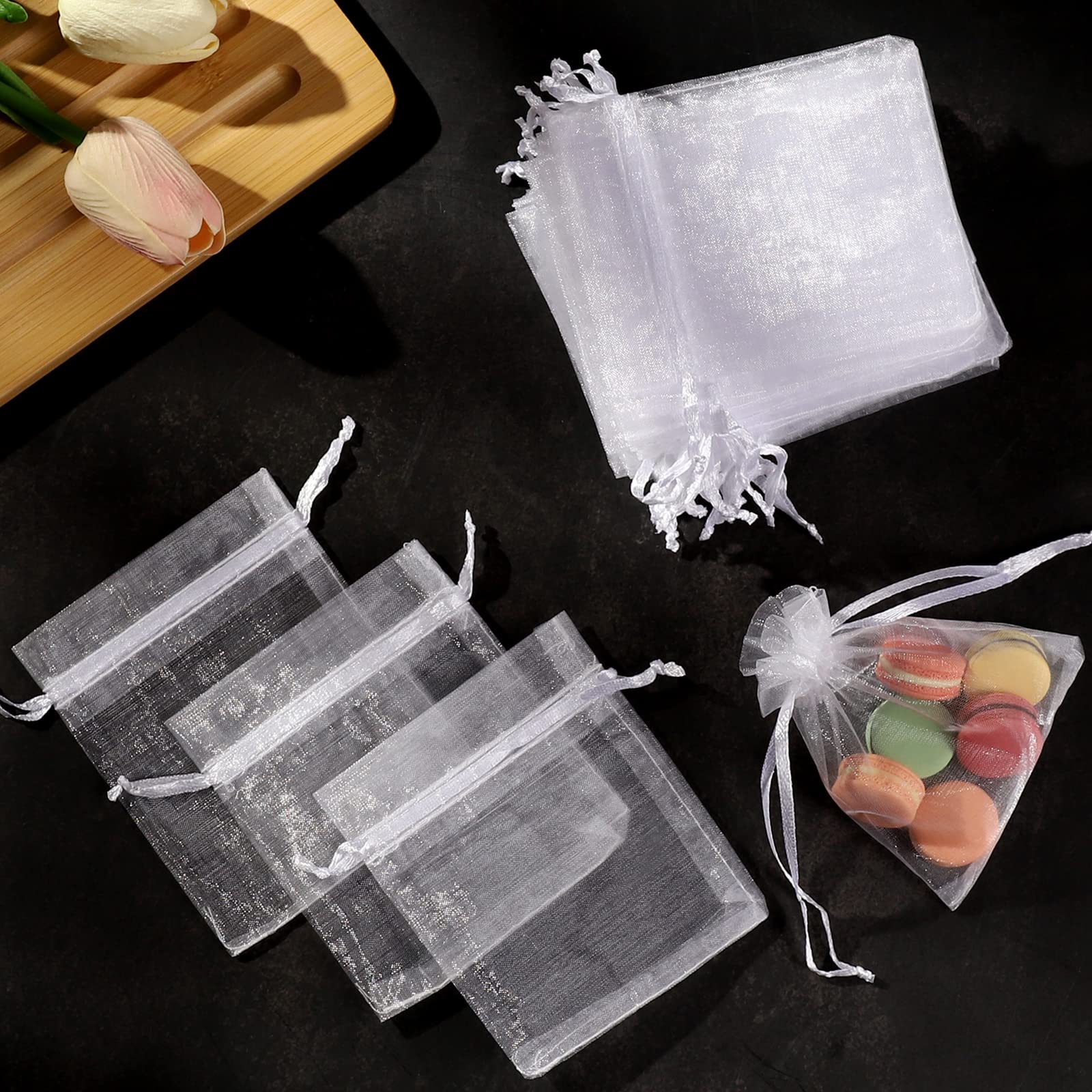 ENNIYU 3x4 Inch White Sheer Organza Drawstring Bags - Elegant Wedding Party Favor Pouches, Jewelry Gift Bags, Christmas Candy Bags for Small Presents - Perfect for Bridal Showers, Baby Showers, Birthday Parties and Holiday Gifting