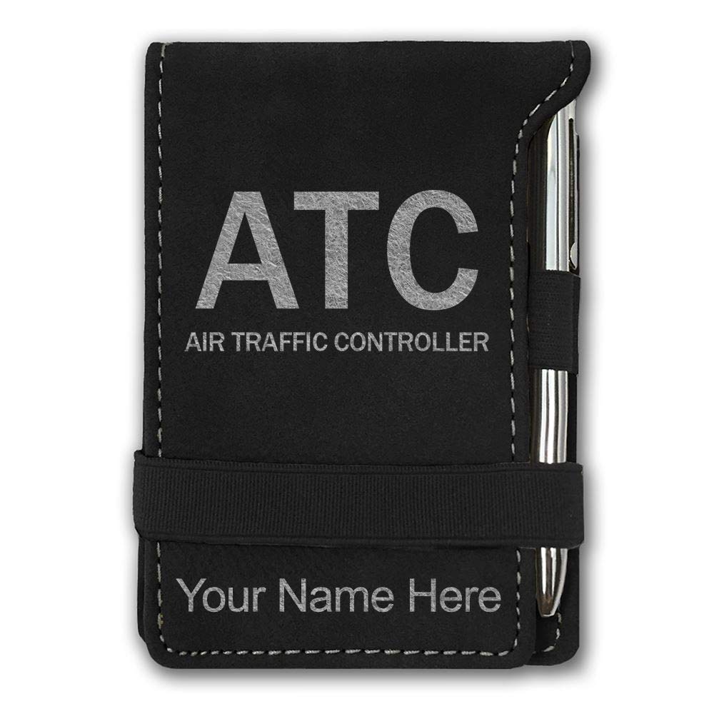 LaserGram Mini Padfolio with Notepad & Pen - Personalized Engraving Included (Black/Silver) - Perfect Gift for Air Traffic Controllers, Business Professionals & Office Use
