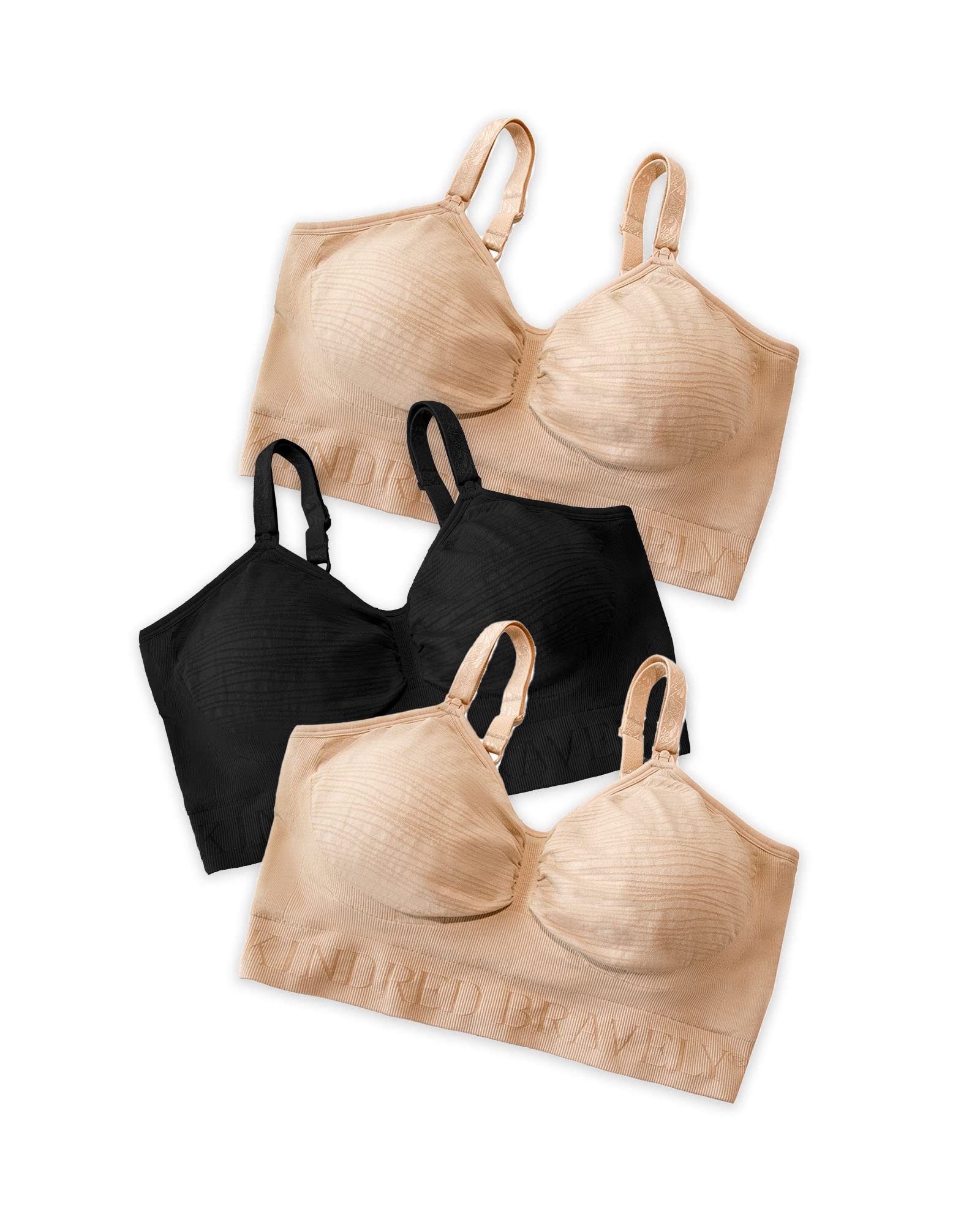 Kindred Bravely 3-Pack Hands Free Pumping Bra Set - Wash, Wear & Spare Bundle (Beige/Black, XX-Large-Busty) | Comfortable Nursing Bra for Breastfeeding Moms | Perfect for Work, Travel & Daily Use