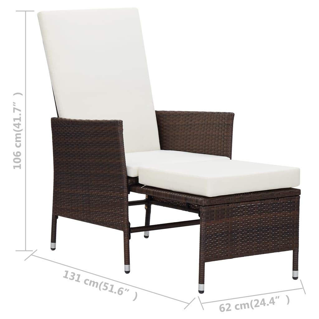 Modern Brown Poly Rattan Outdoor Patio Set - Wicker Bistro & Conversation Chairs with Cushions - Reclining Lounge Chairs for Garden, Poolside & Backyard Relaxation