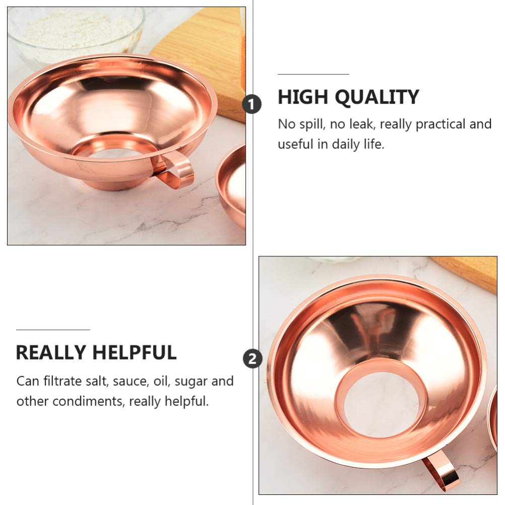 Beaupretty Stainless Steel Wide Mouth Kitchen Funnel - Rose Gold Liquid & Dry Ingredient Transfer Funnel with Strainer for Cooking, Baking, Canning & DIY Projects