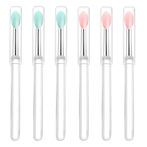 Arqumi 6-Piece Silicone Lip Brush Set with Dirt-Proof Caps - Lipstick Applicator for Lip Gloss, Lip Mask, Eyeshadow & Cream Makeup - Pink & Mint Beauty Tools for Professional & Home Makeup Application