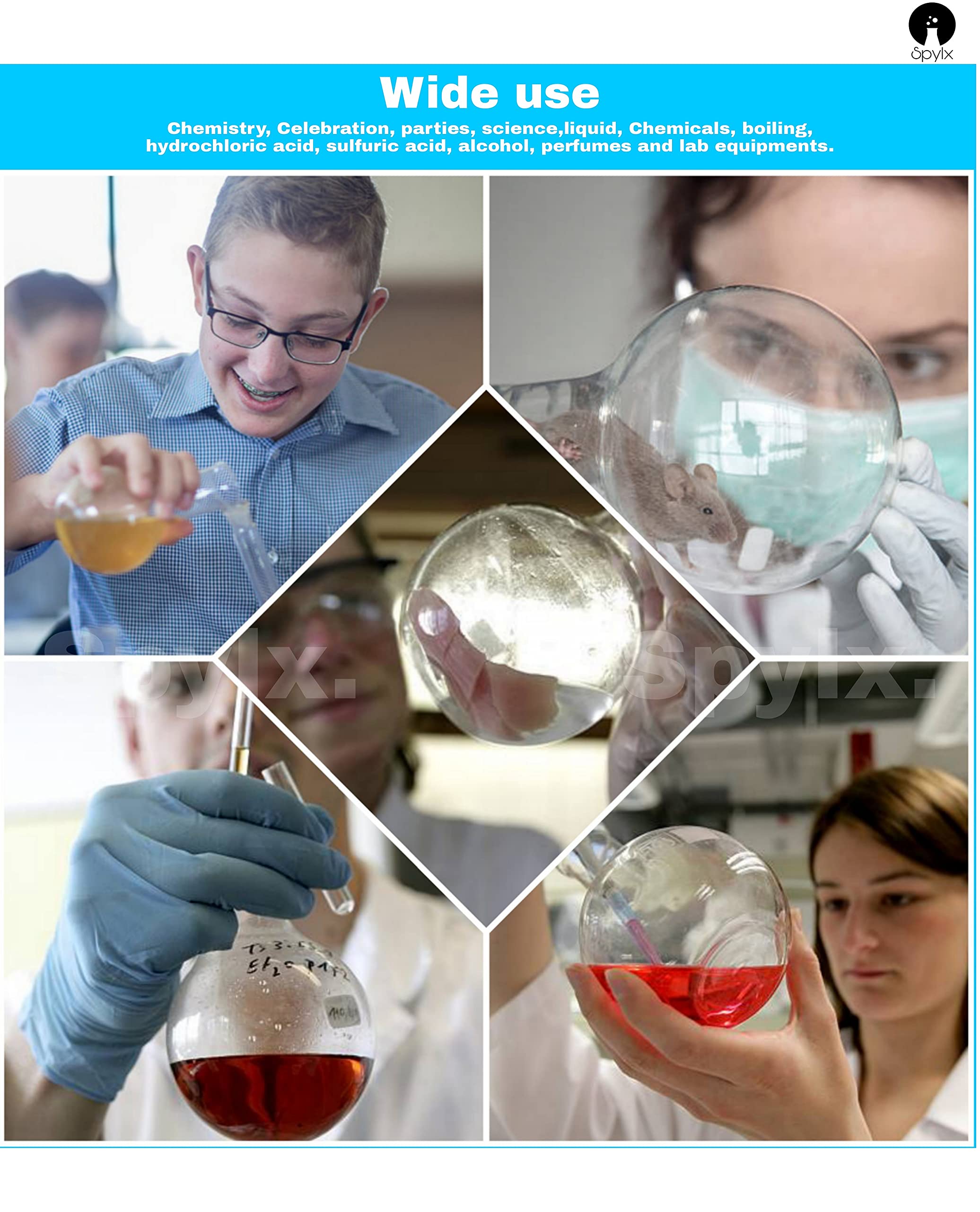 SPYLX 100ml Borosilicate Glass Round Bottom Flask - Lab-Grade Heat Resistant Flask for Chemistry Experiments & Distillation