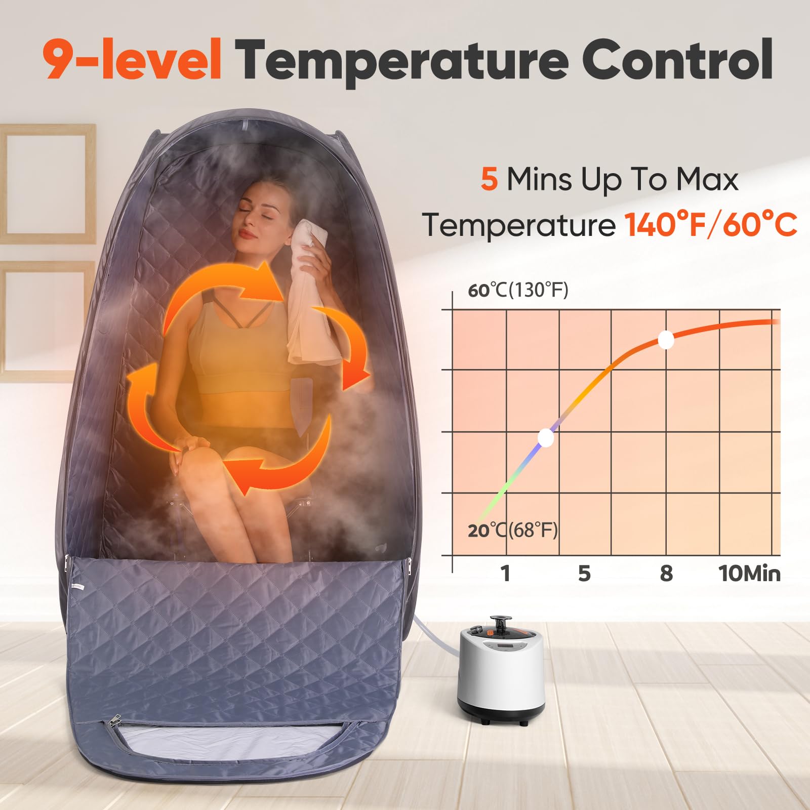 Portable Steam Sauna Tent for Home - 2.6L 1000W Full Body Sauna Box with Steamer, 90 Minute Timer, Chair & Remote Control - Extra Large Personal Sauna for Relaxation, Detox & Weight Loss (Grey)