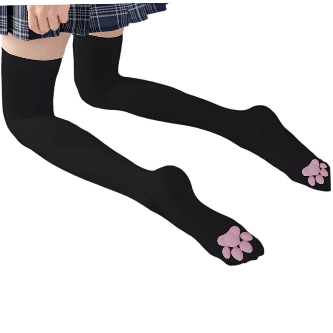 Liummrcy Women's 3D Cat Claw Thigh High Socks - Fashion Animal Print Knee High Stockings, Breathable & Comfortable for Cosplay, Halloween, Costume Parties - Black Cat Paw Socks