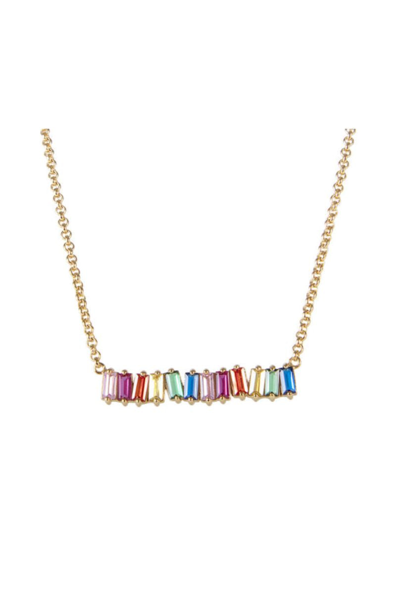 Fairley Rainbow Baguette Cluster Necklace - Elegant Multicolor Gemstone Jewelry for Women | Perfect for Parties, Weddings & Special Occasions