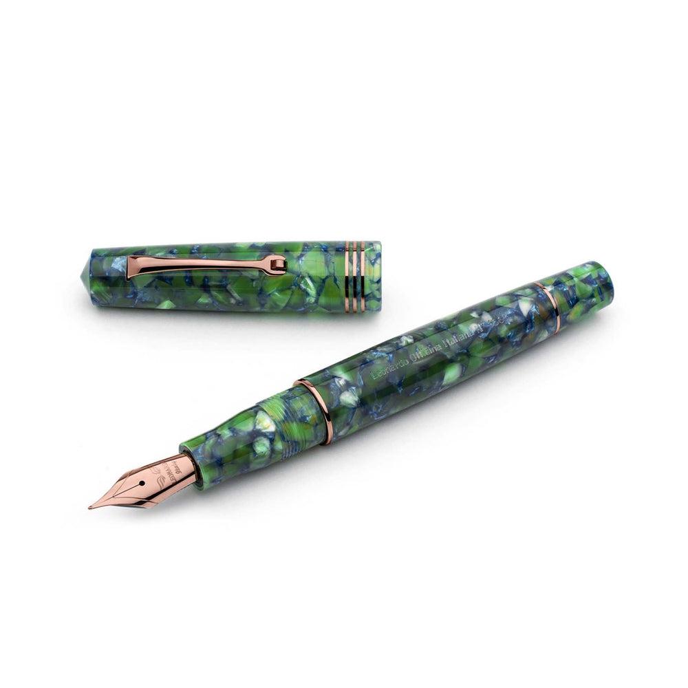 Leonardo Momento Zero Stainless Steel Fountain Pen - Green & Blue Iridescent Finish | Premium Writing Instrument for Professionals, Gifts & Collectors