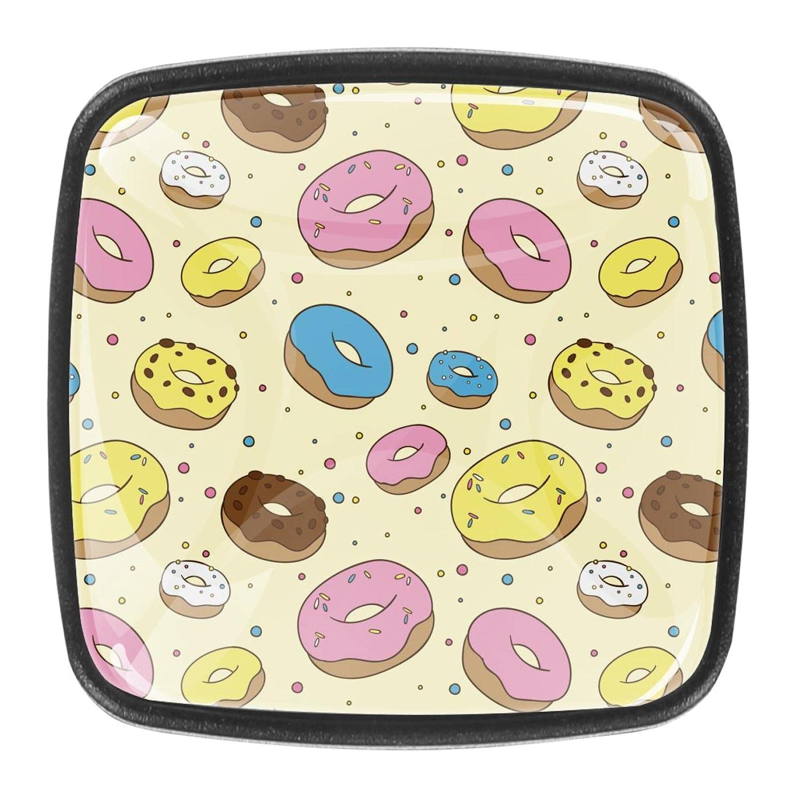 Sweet Donuts Yellow Pink Chocolate Crystal Cabinet Knobs - 4 Pack Round Glass Drawer Pulls for Dresser, Kitchen Cabinets & DIY Furniture - Perfect for Home Decor & Bedroom Makeover