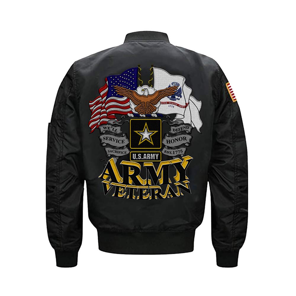 US Army Veteran MA-1 Flight Embroidered Bomber Jacket - Military Style Aviator Coat for Men | Perfect for Outdoor Adventures, Casual Wear & Veteran Appreciation Events