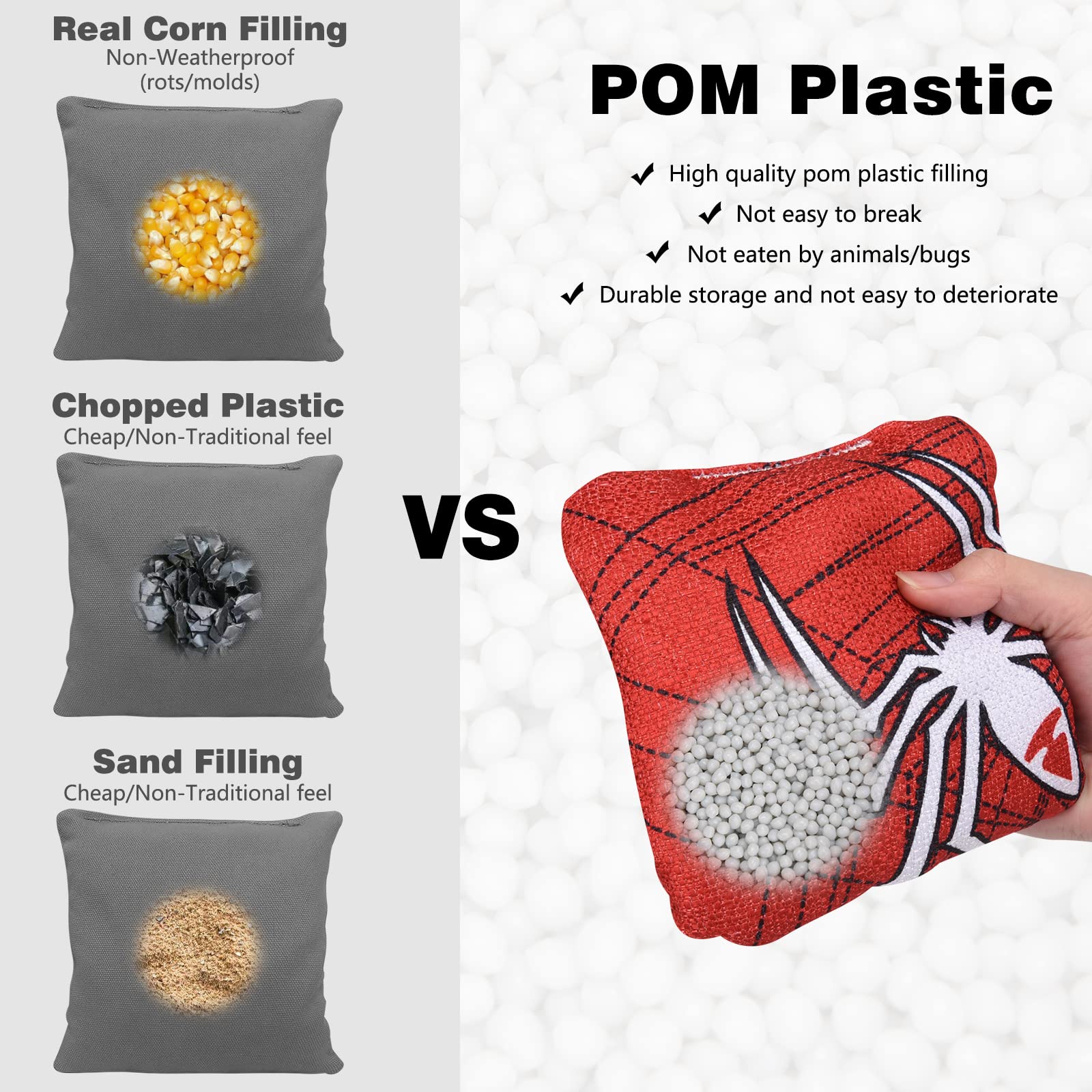 Pro Cornhole Bags Set 4/8 - Regulation Slick & Stick Bean Bags for Outdoor Games