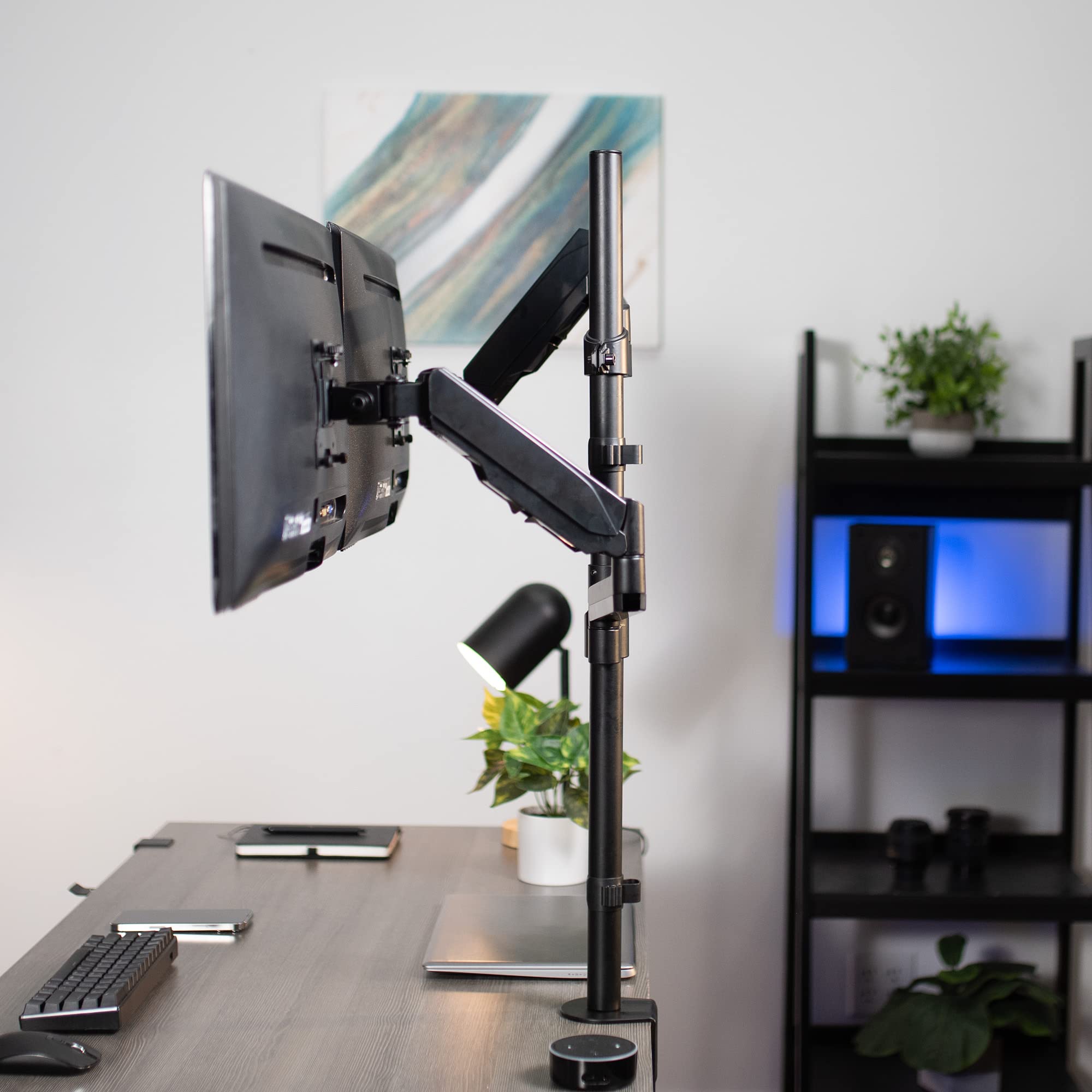 VIVO Dual Monitor Arm Stand - Extra Tall Heavy Duty Mount for 32 Inch Screens, Pneumatic Height Adjustment, Full Motion Articulating VESA Mount with C-Clamp & Grommet Base - Perfect for Home Office, Gaming & Workstation Setup