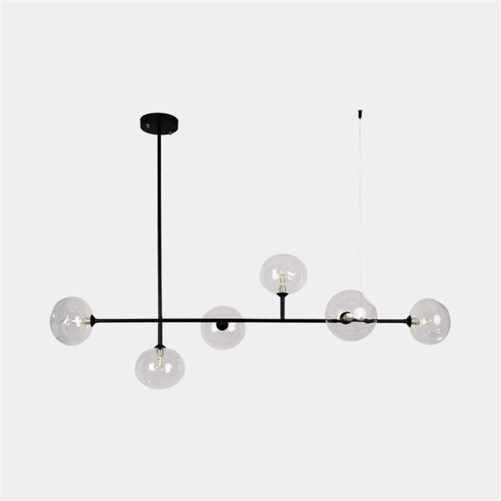 RUNNUP 6-Light Modern Glass Globe Chandelier - Black Finish Pendant Lighting for Living Room, Bedroom, Dining Room, Office & Kitchen | Elegant Island Light Fixture with Transparent Bean Shades for Home Decor
