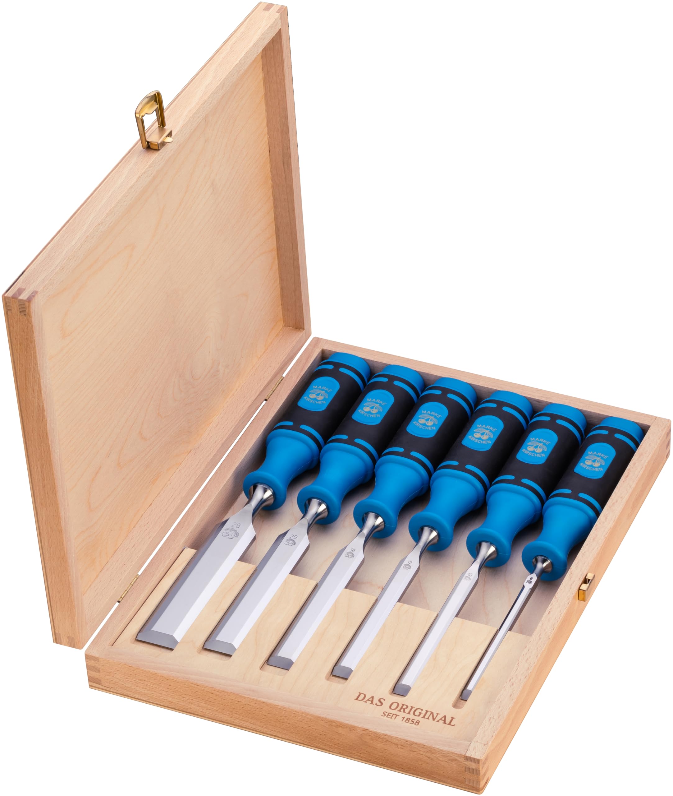 Kirschen 1108000 Premium 6-Piece Firmer Chisel Set with 2 Ergonomic Handles - Perfect for Woodworking, Carpentry & DIY Projects