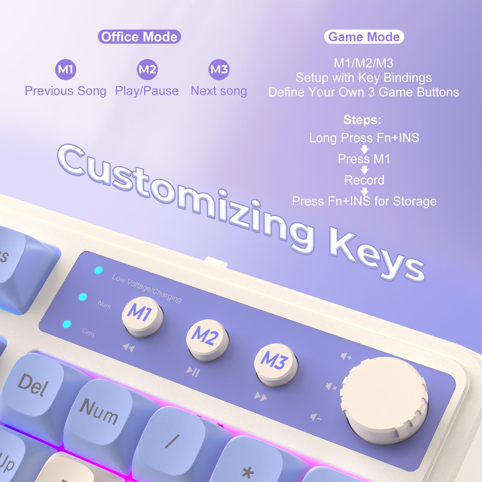AULA 99-Key Tri-Mode Wireless Mechanical Keyboard - Bluetooth/2.4GHz/USB-C, RGB Backlit with Number Pad & Media Knob, Creamy Purple Gaming Keyboard for PC, MAC, Xbox - Perfect for Gaming, Office Work & Typing
