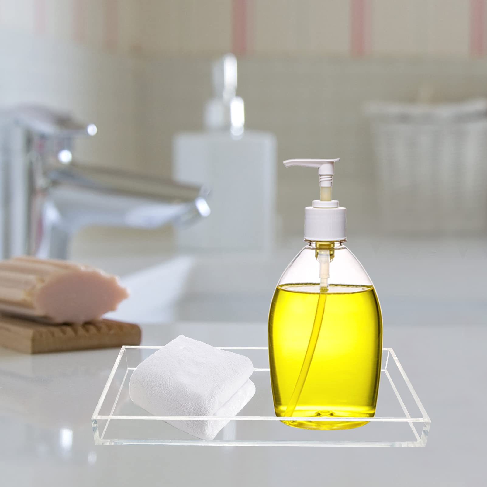 Bigfety Clear Acrylic Vanity Tray - Bathroom & Dresser Organizer for Jewelry, Perfume, Makeup - Perfect for Countertop, Desk, Nightstand & Vanity Organization