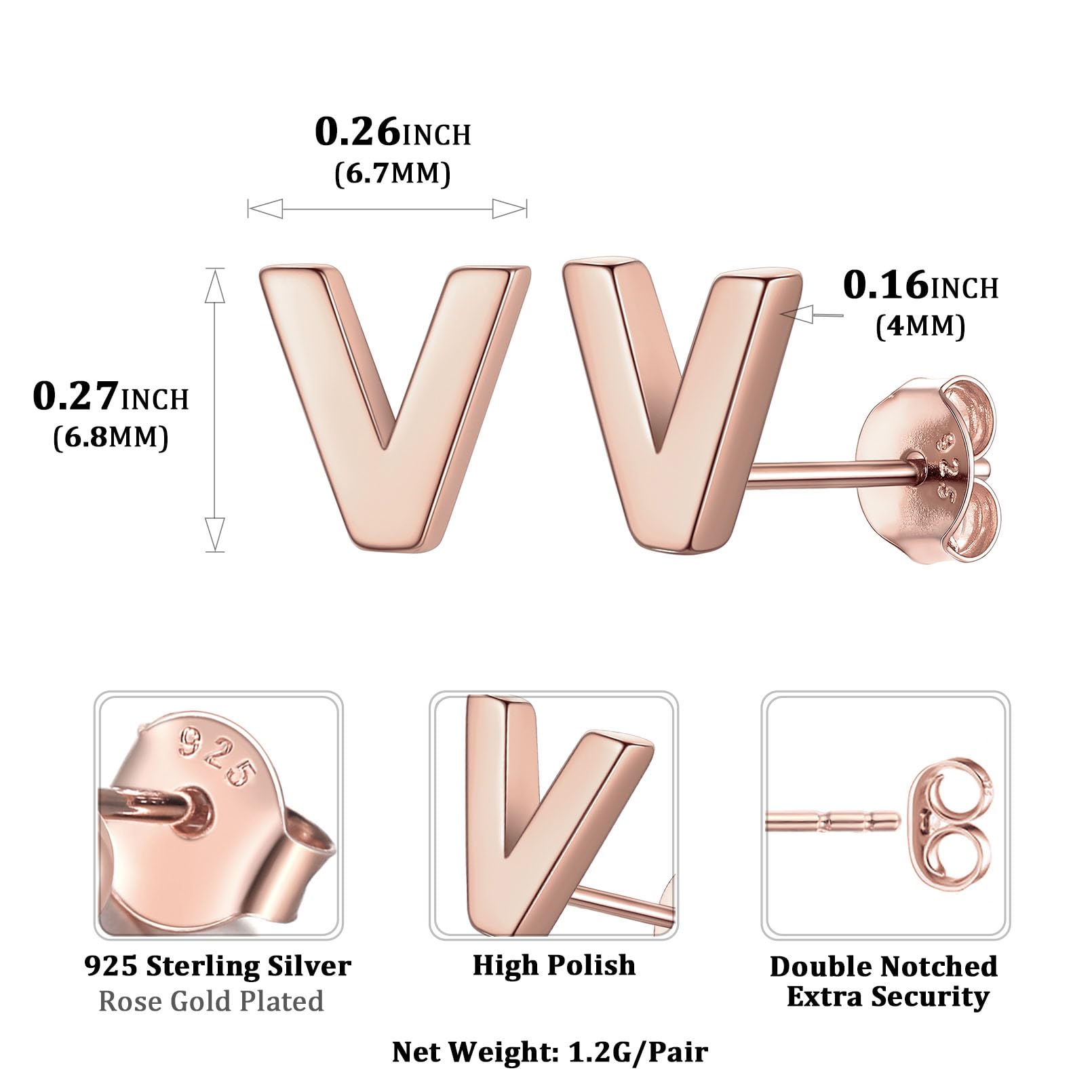 Hypoallergenic 925 Sterling Silver Initial Letter Stud Earrings for Women - A-Z Tiny Simple Studs for Sensitive Ears (Gift Box Included) | Perfect for Everyday Wear, Gifts & Special Occasions